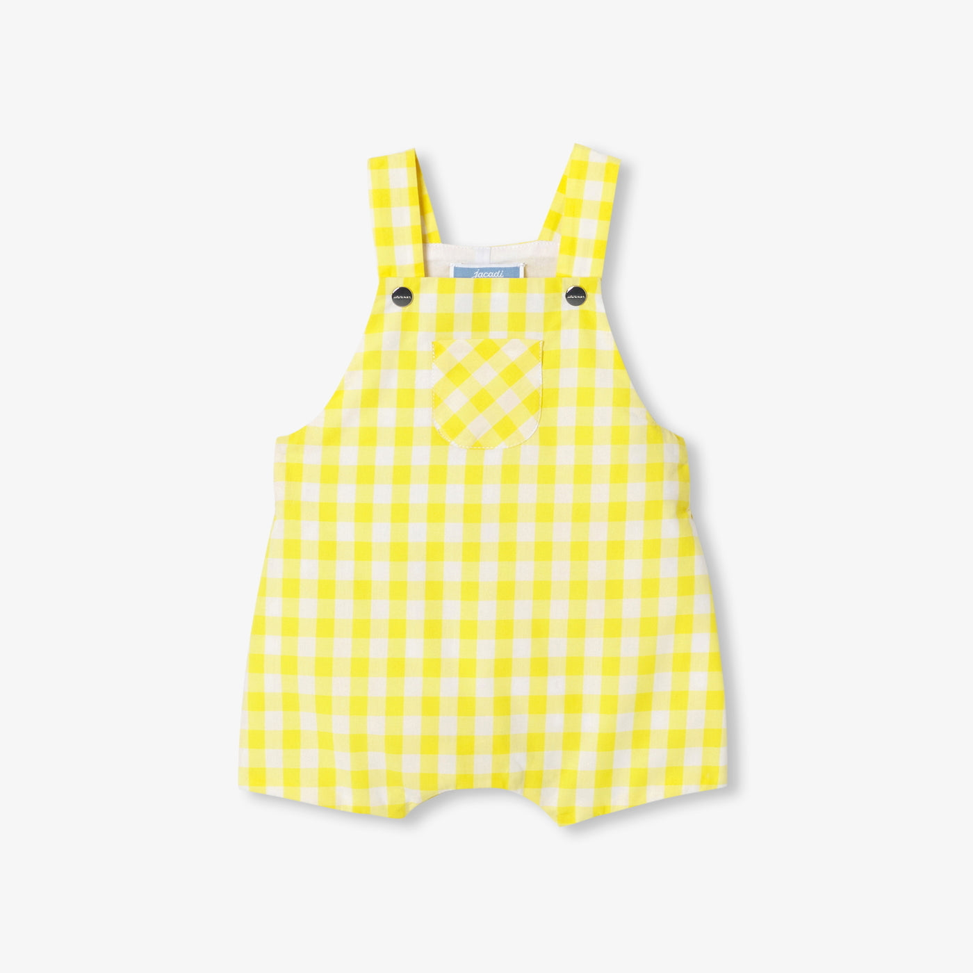 Baby short dungarees in gingham poplin - jaune/blanc