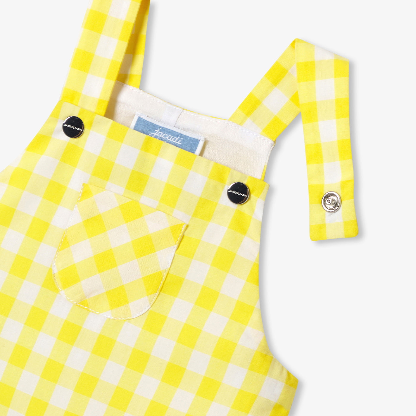 Baby short dungarees in gingham poplin - jaune/blanc