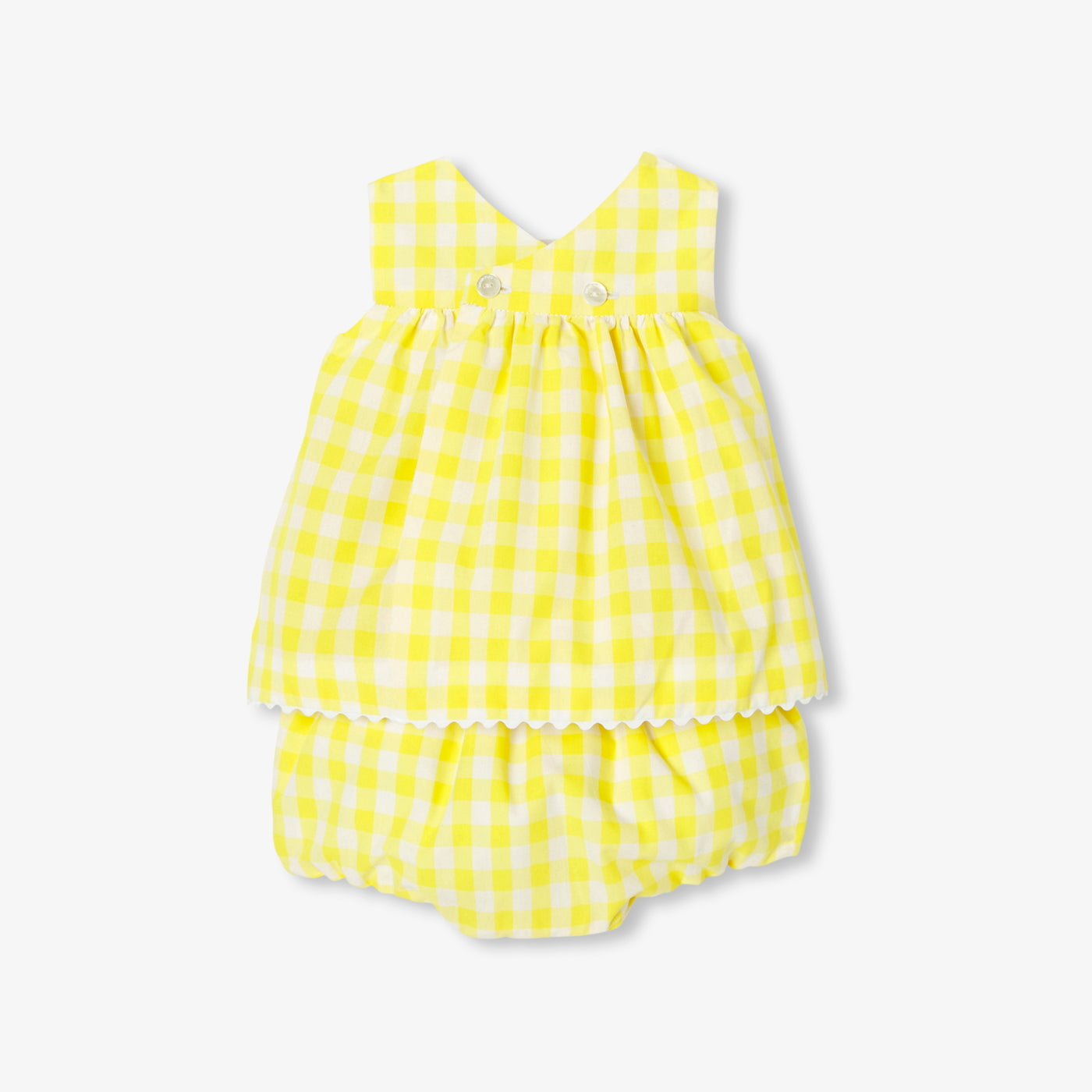 Baby girl set in gingham poplin - jaune/blanc