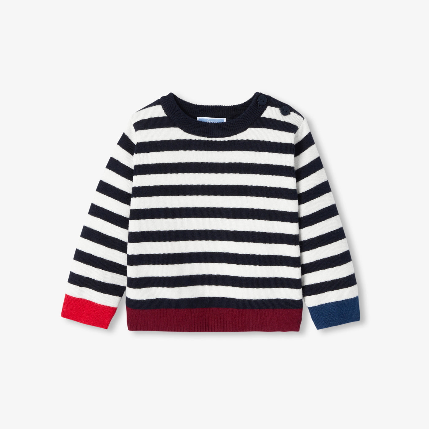 Baby striped cotton and wool jumper - marine/ecru