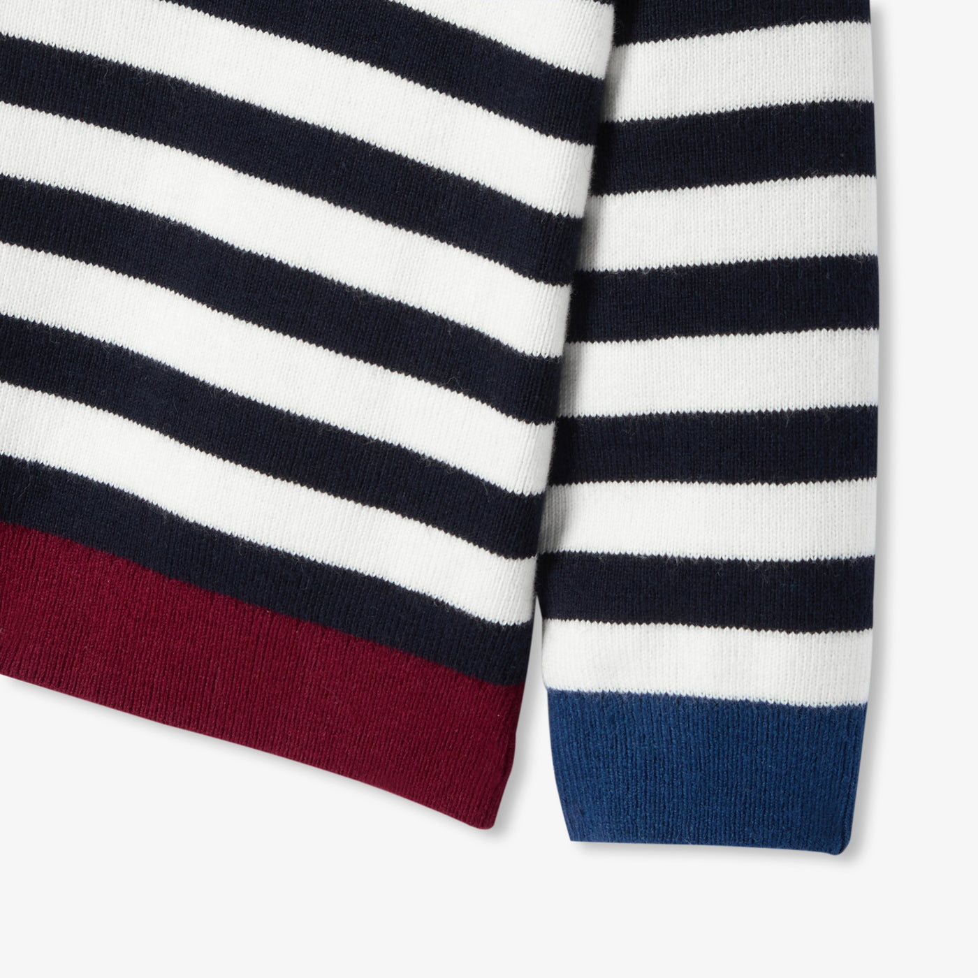 Baby striped cotton and wool jumper - marine/ecru