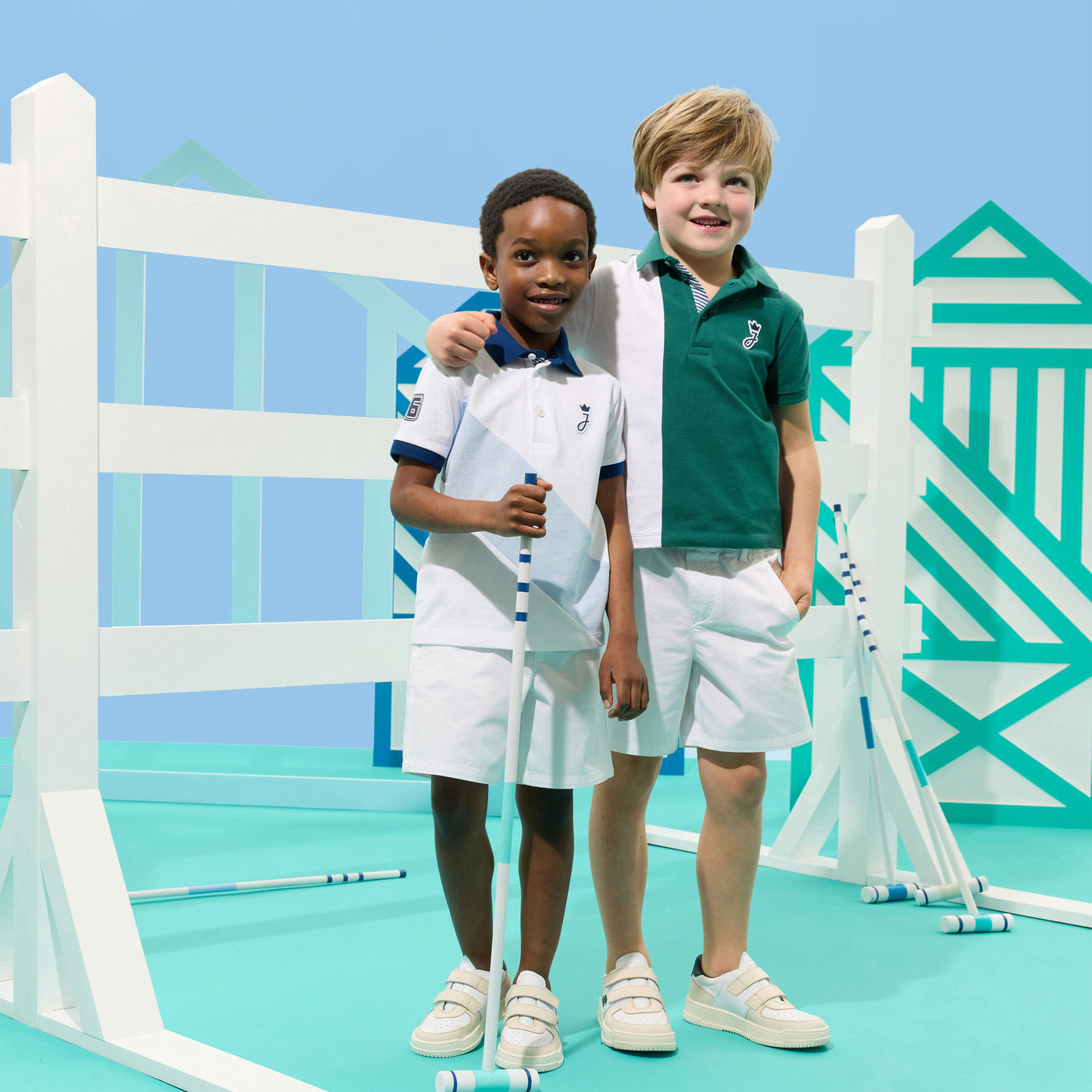 Boy cotton piqué polo shirt - blanc/vert
