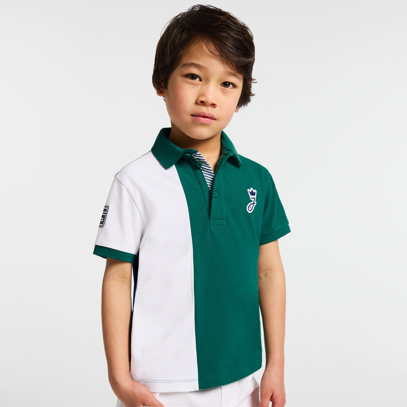 Boy cotton piqué polo shirt - blanc/vert