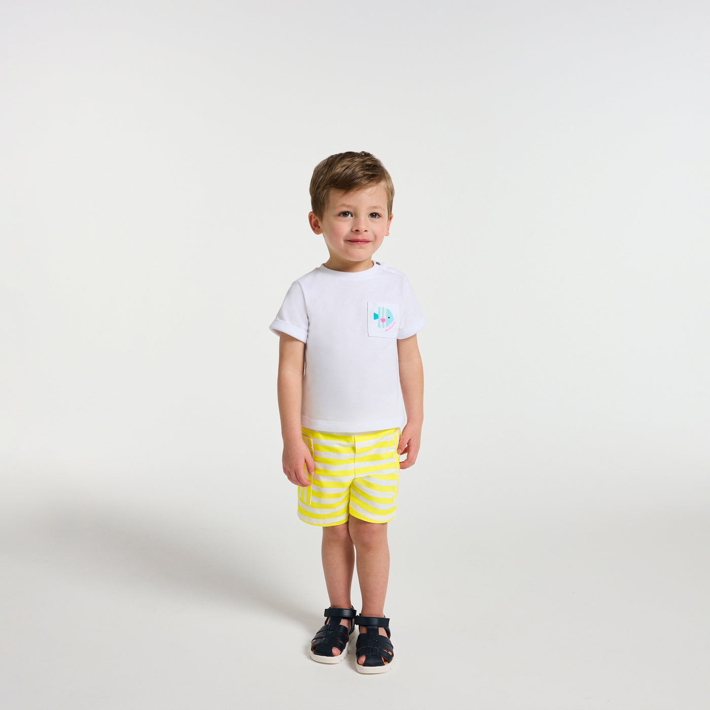 Baby boy striped twill shorts - blanc/jaune