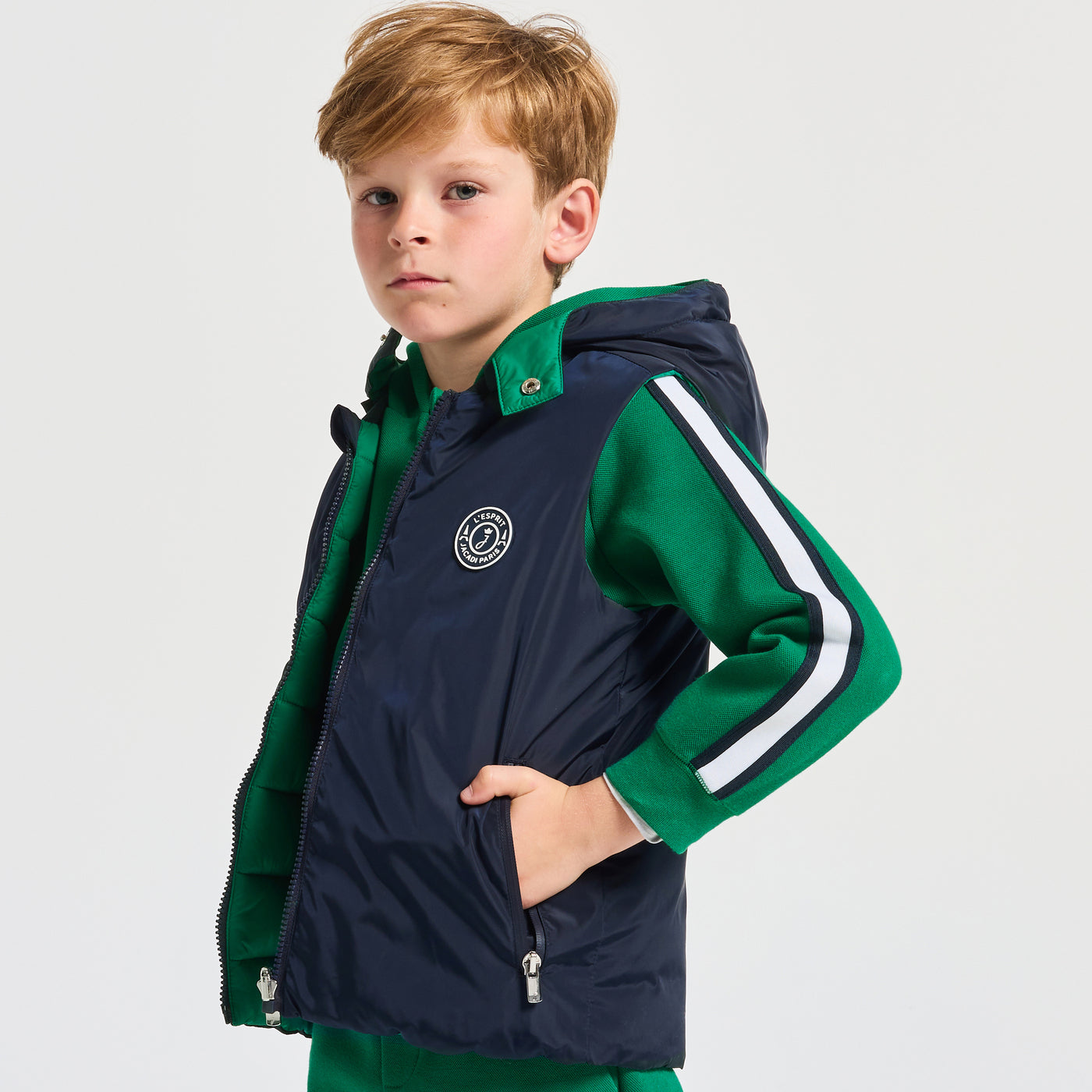 Boy reversible sleeveless paded jacket - marine/vert