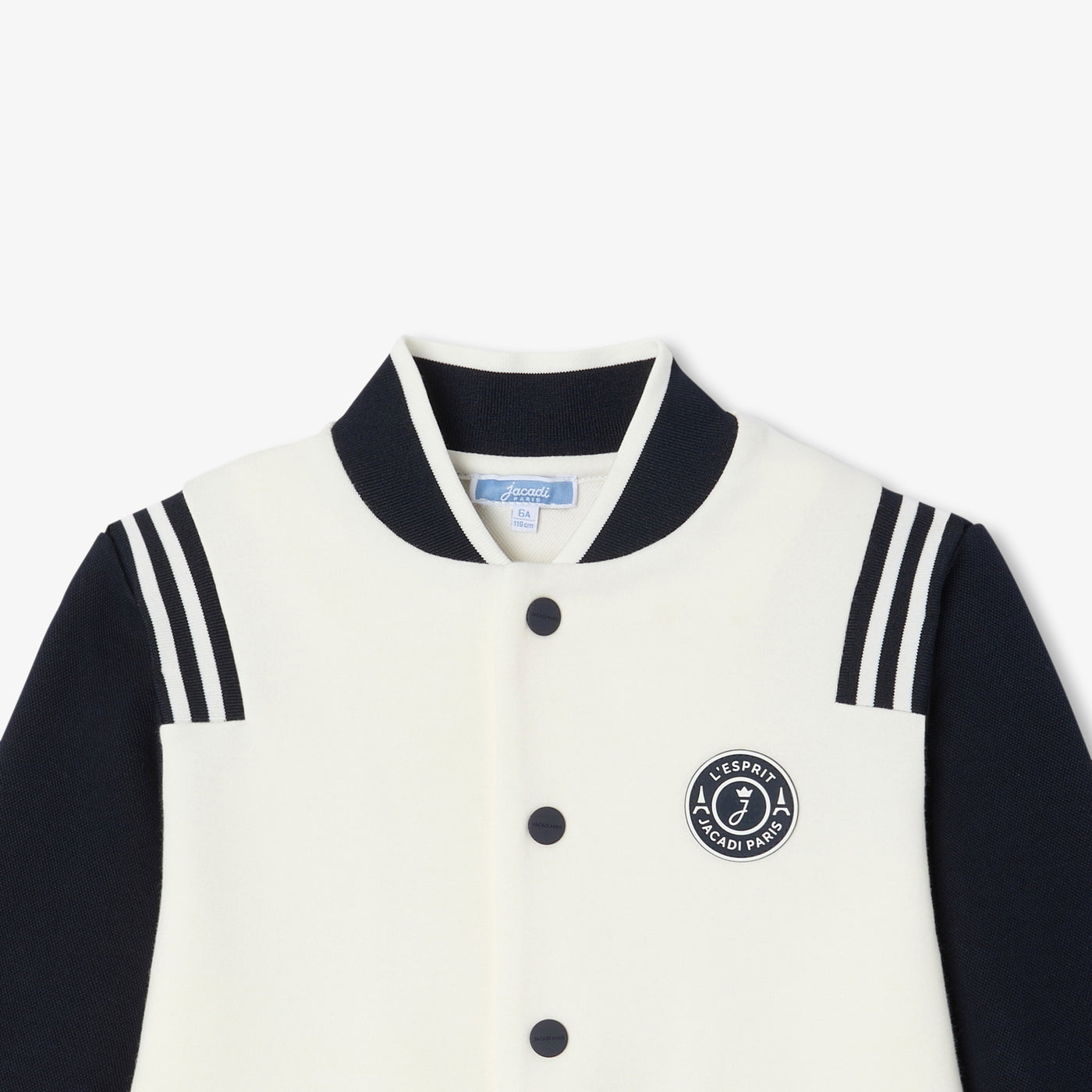 Boy varsity jacket in piqué knit - ecru/marine
