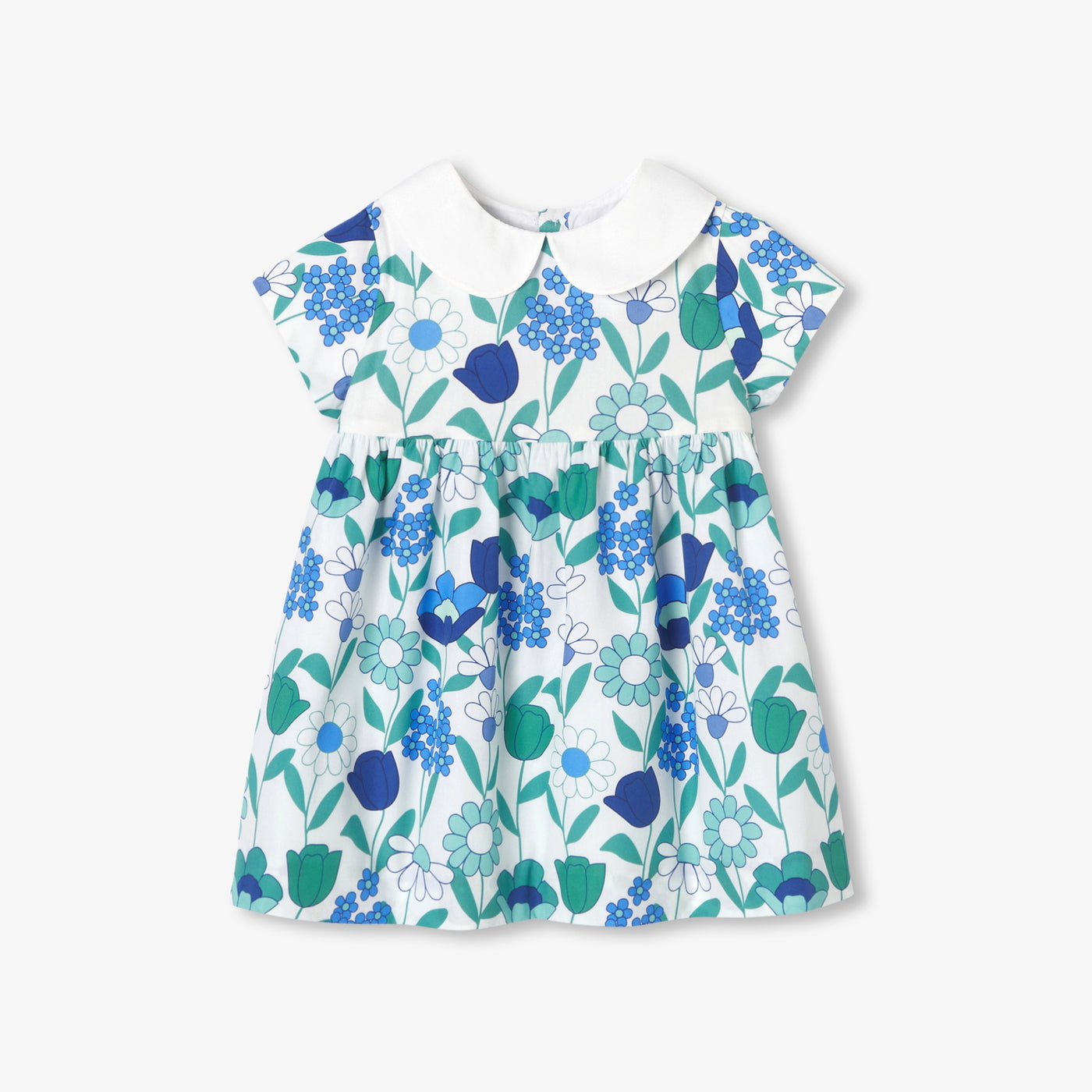 Baby girl floral cotton dress - blanc/multico
