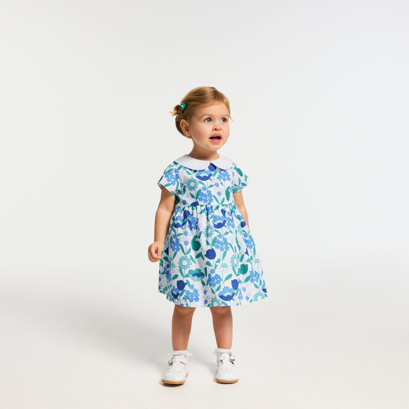 Baby girl floral cotton dress - blanc/multico