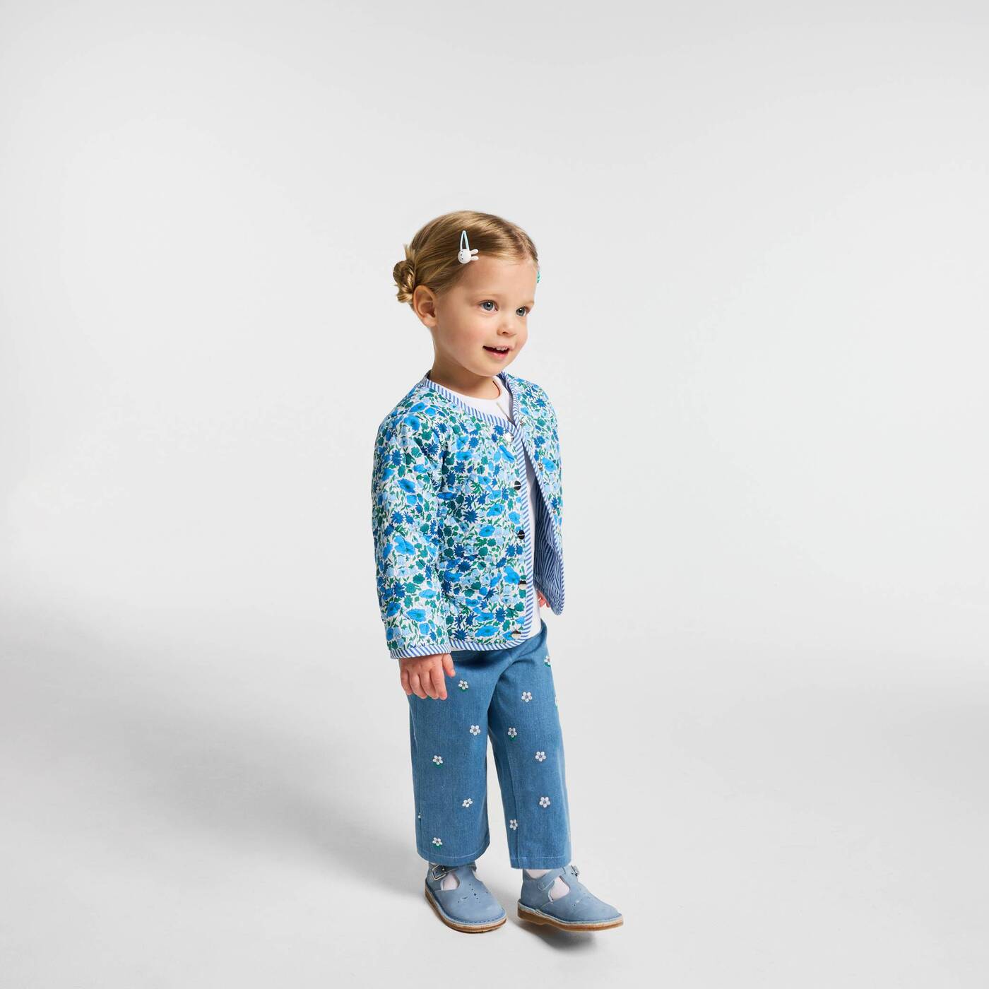 Baby girl embroidered jeans - denim clair