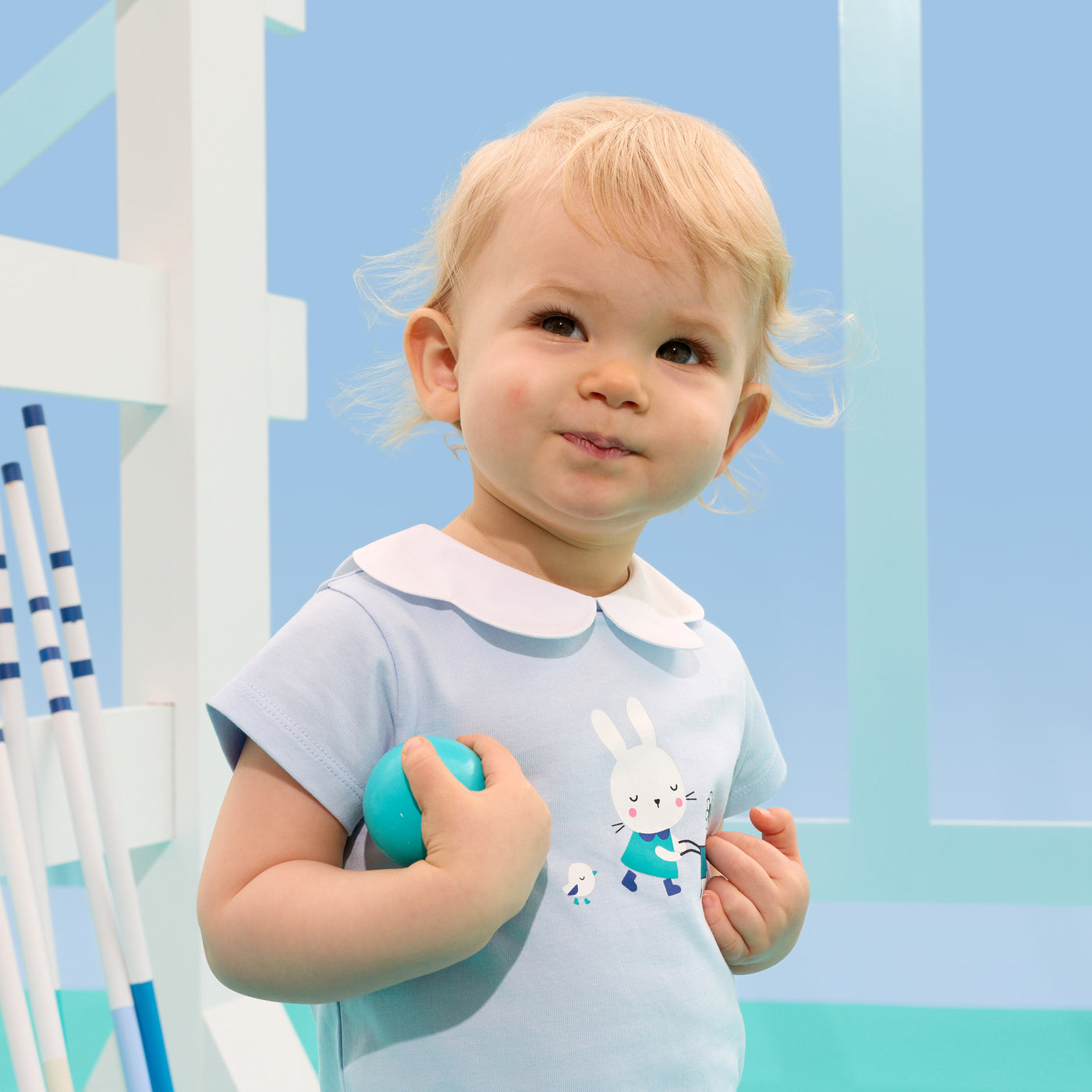 Baby girl scalloped collar T-shirt - nuage