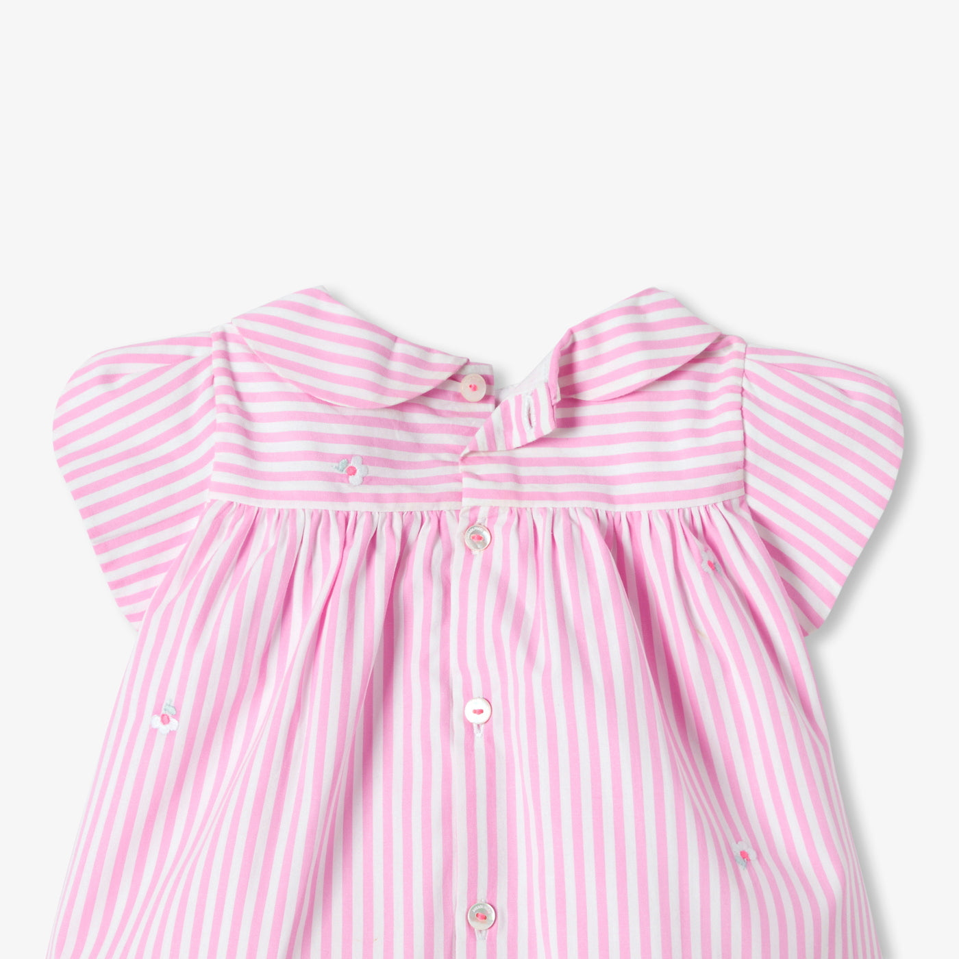Baby girl short-sleeved striped poplin dress - rose/blanc