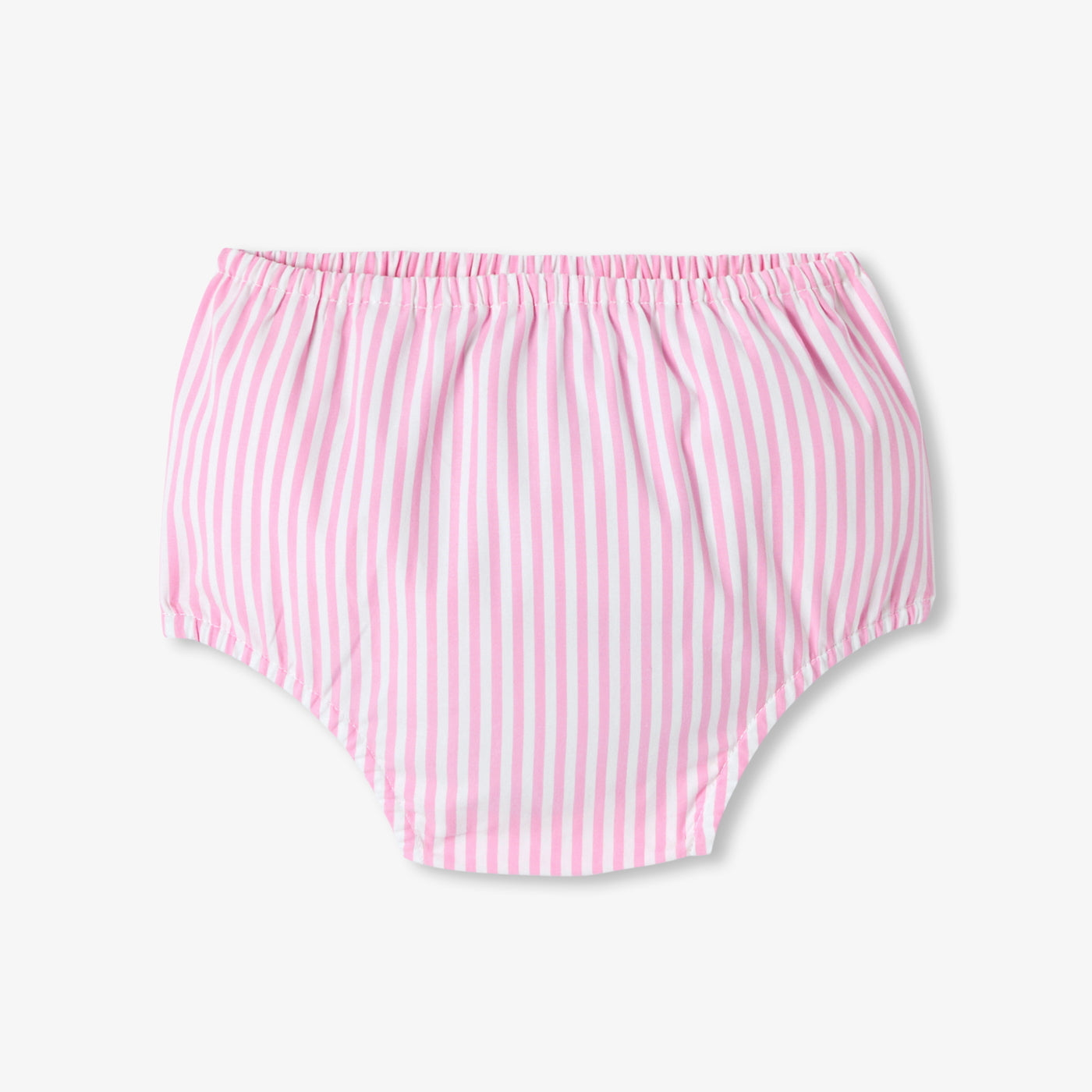 Baby girl short-sleeved striped poplin dress - rose/blanc