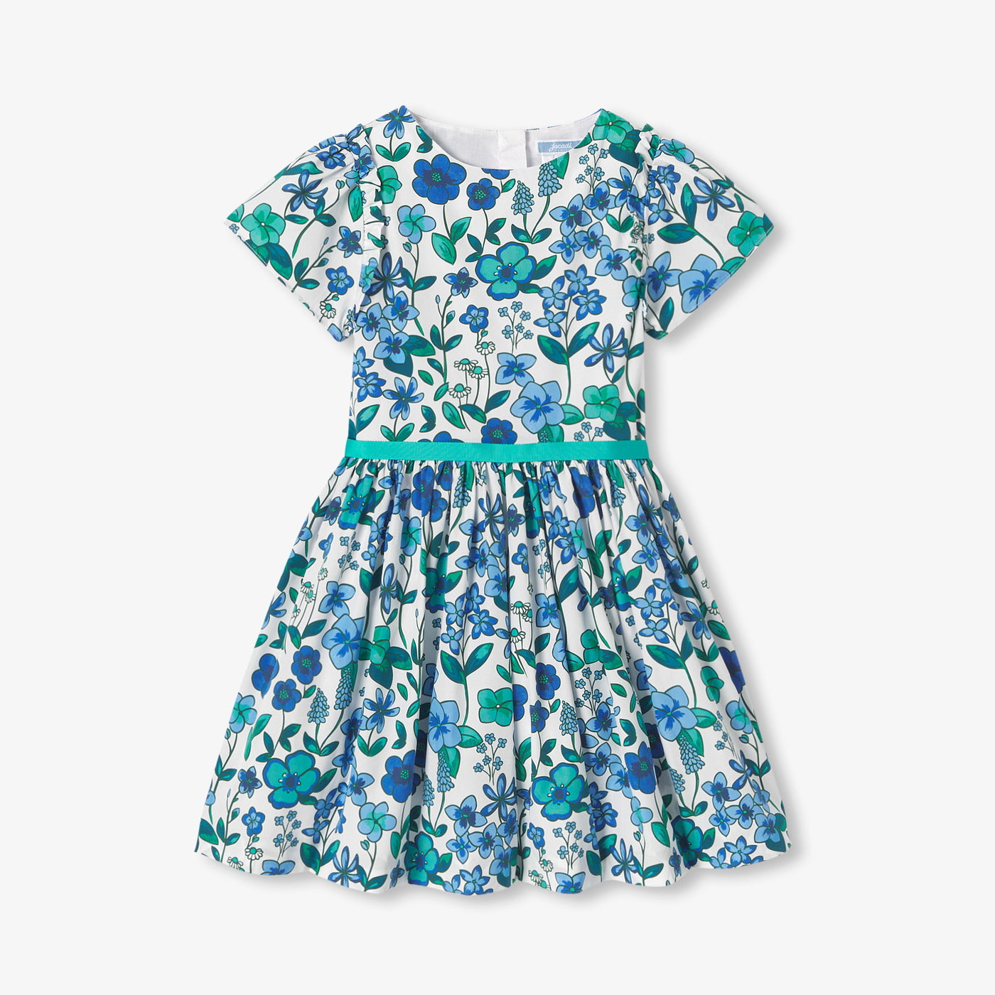 Girl floral print poplin dress - blanc/multico