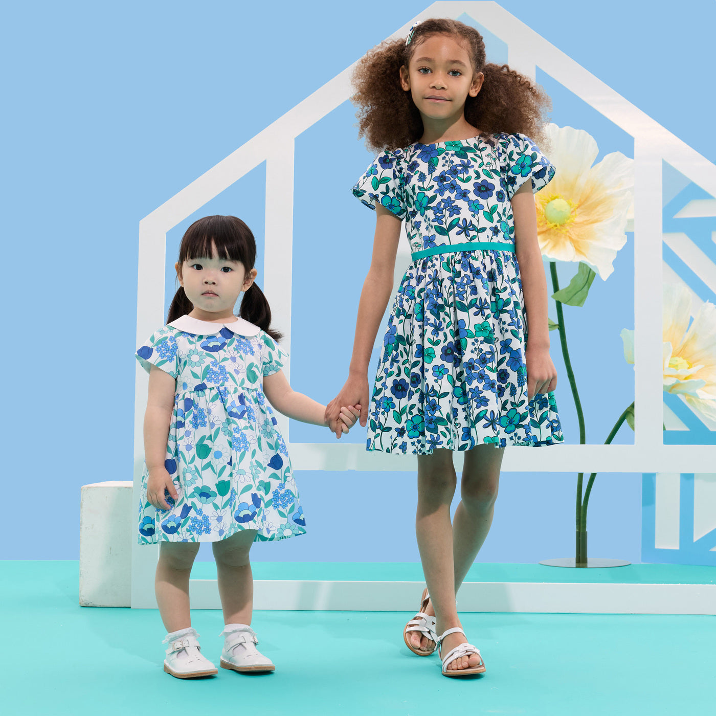 Girl floral print poplin dress - blanc/multico