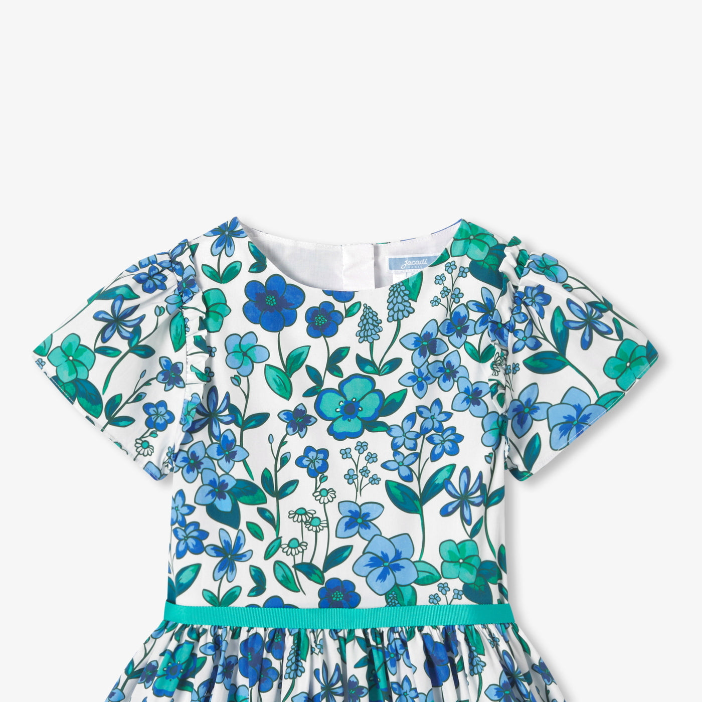 Girl floral print poplin dress - blanc/multico