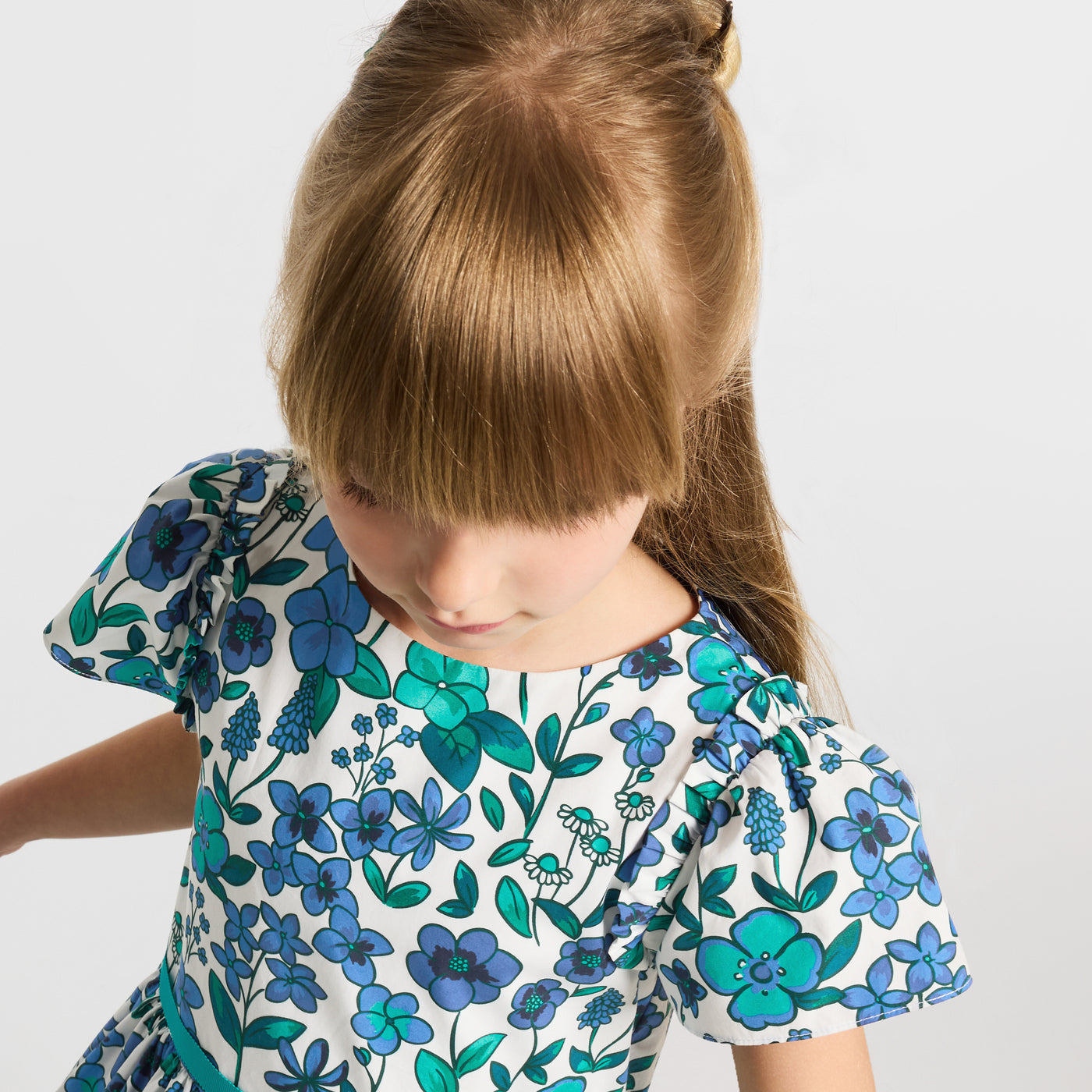 Girl floral print poplin dress - blanc/multico