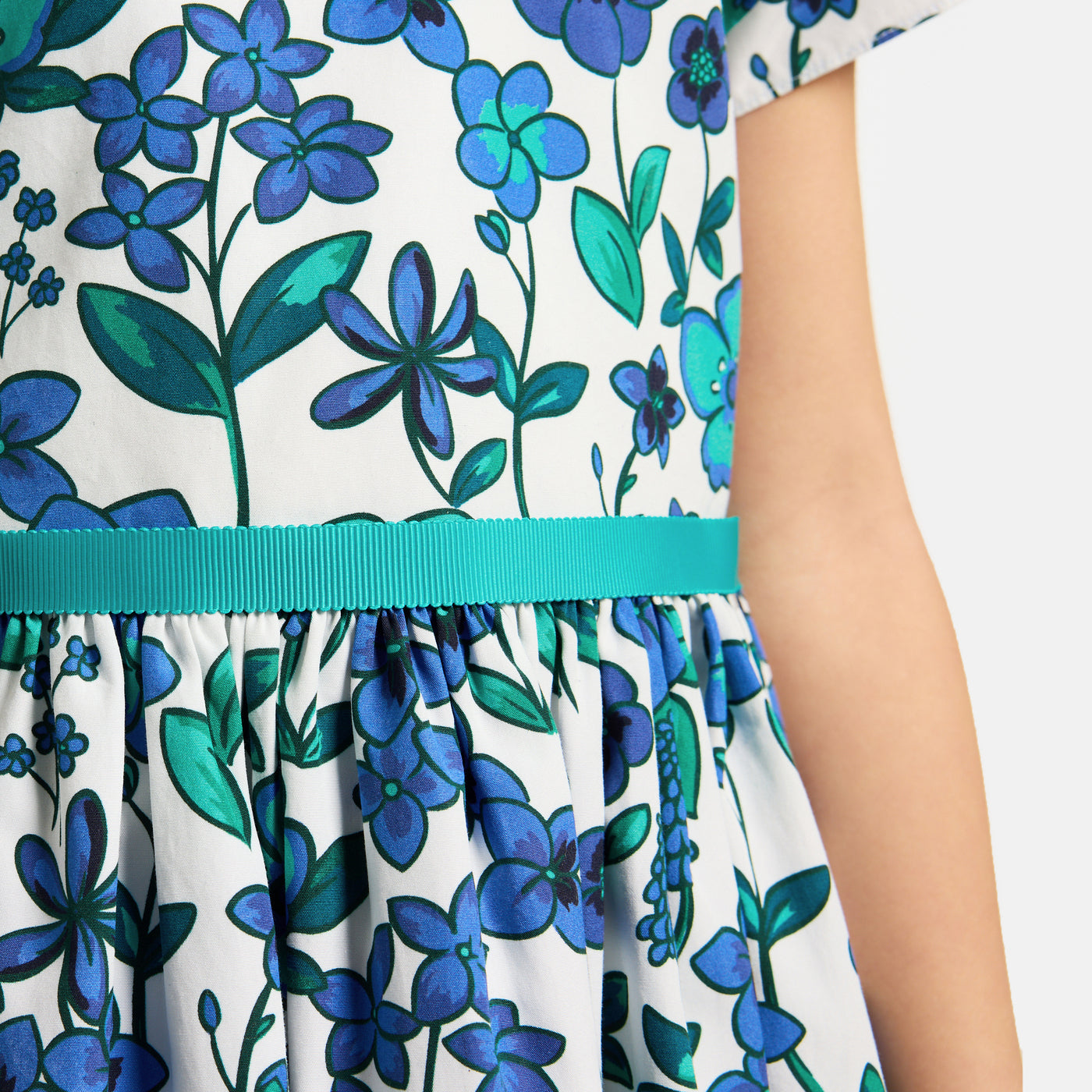 Girl floral print poplin dress - blanc/multico