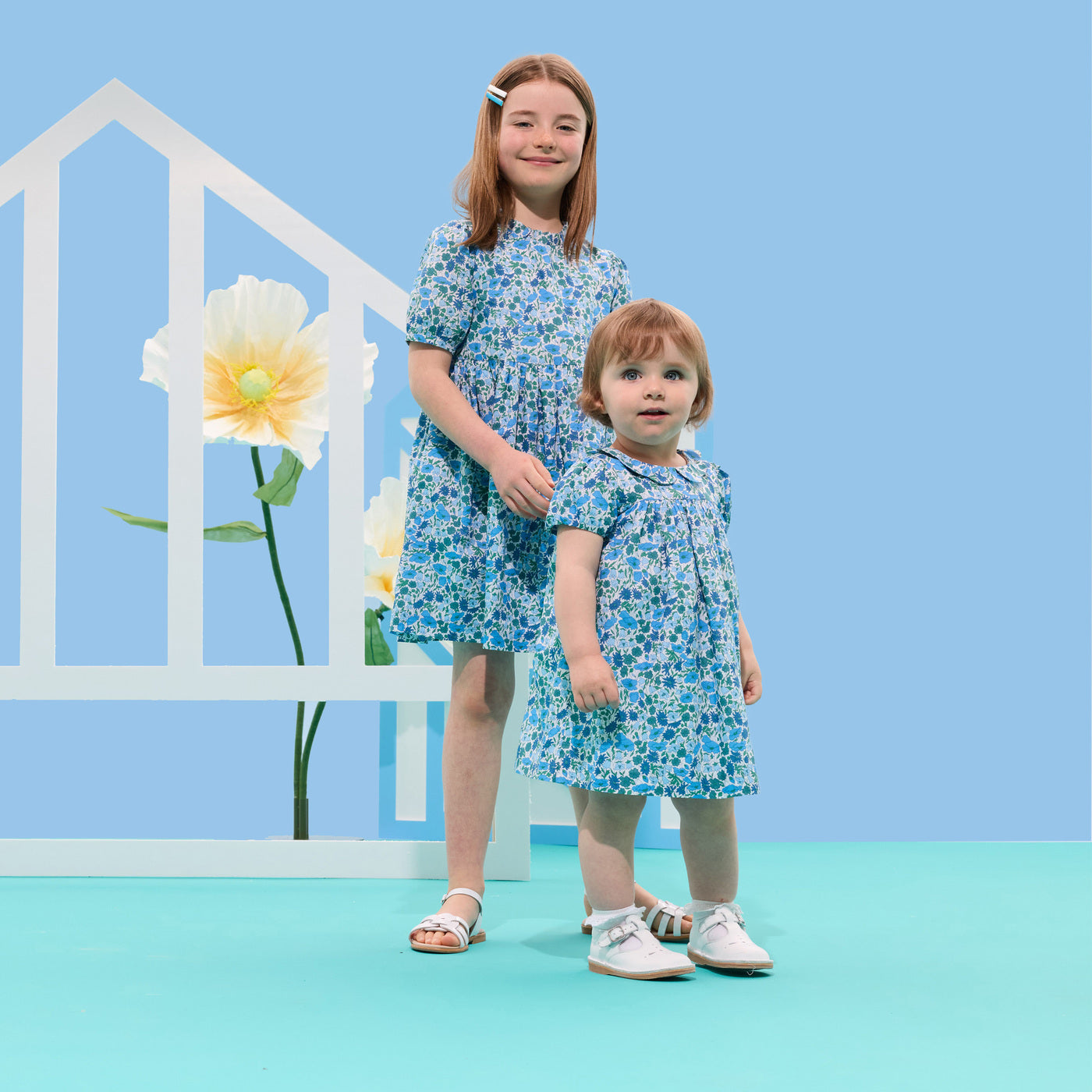Girl puff sleeve dress in Liberty fabric - blanc/multico