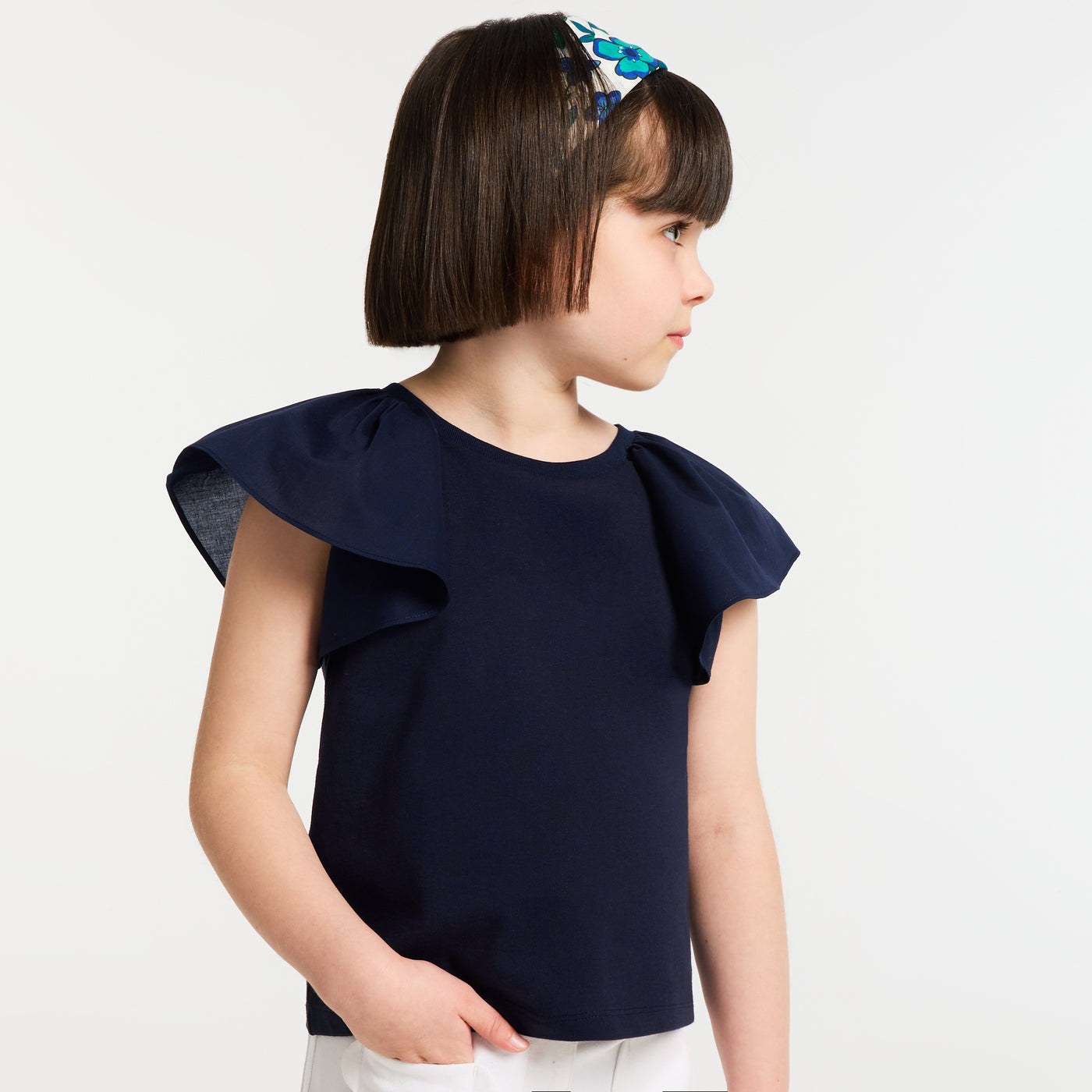 Girl ruffled sleeve T-shirt - marine jacadi