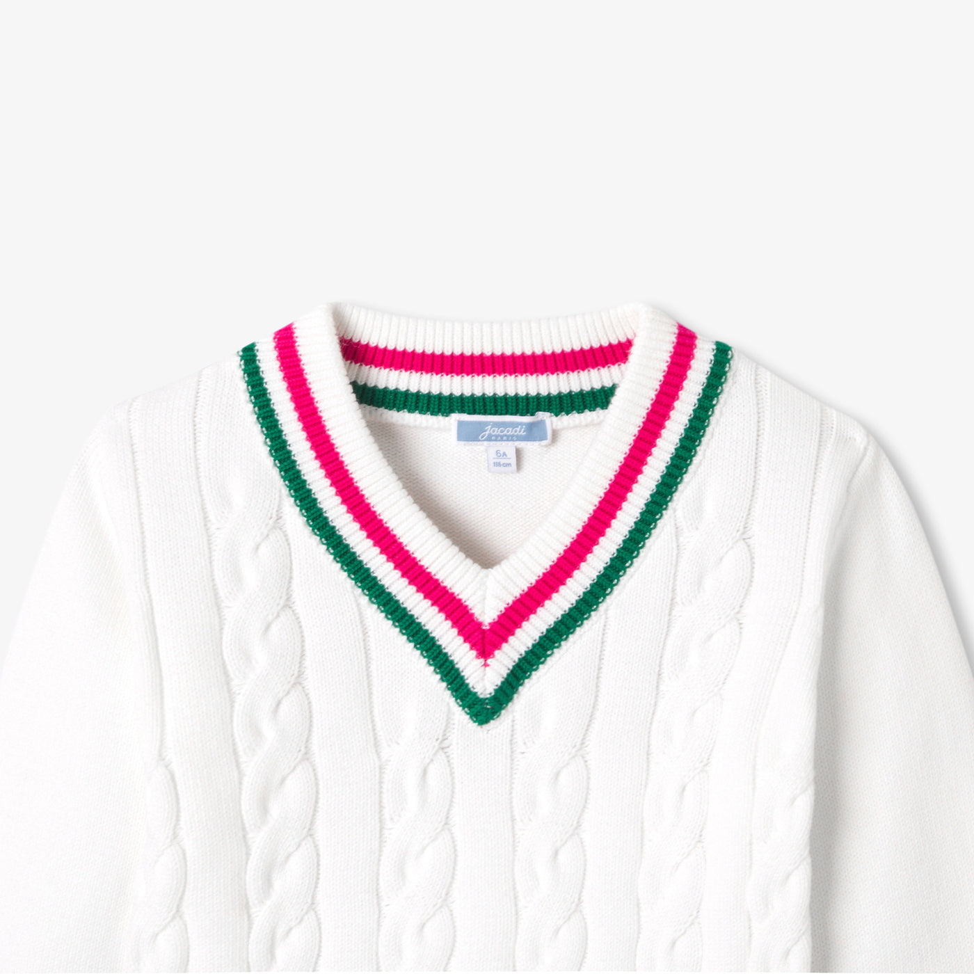 Girl cable-knit V-neck jumper - blanc doux/multico