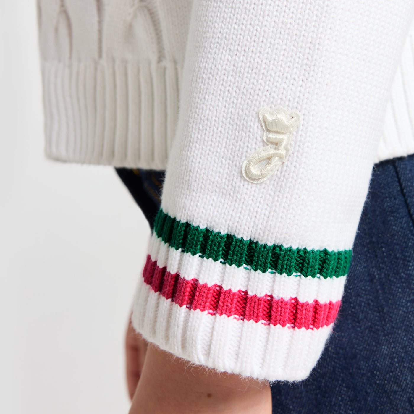 Girl cable-knit V-neck jumper - blanc doux/multico