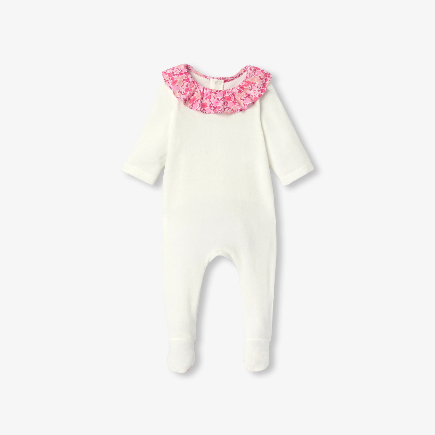 Baby girl velvet pyjamas with Liberty fabric ruffle collar - blanc doux jacadi