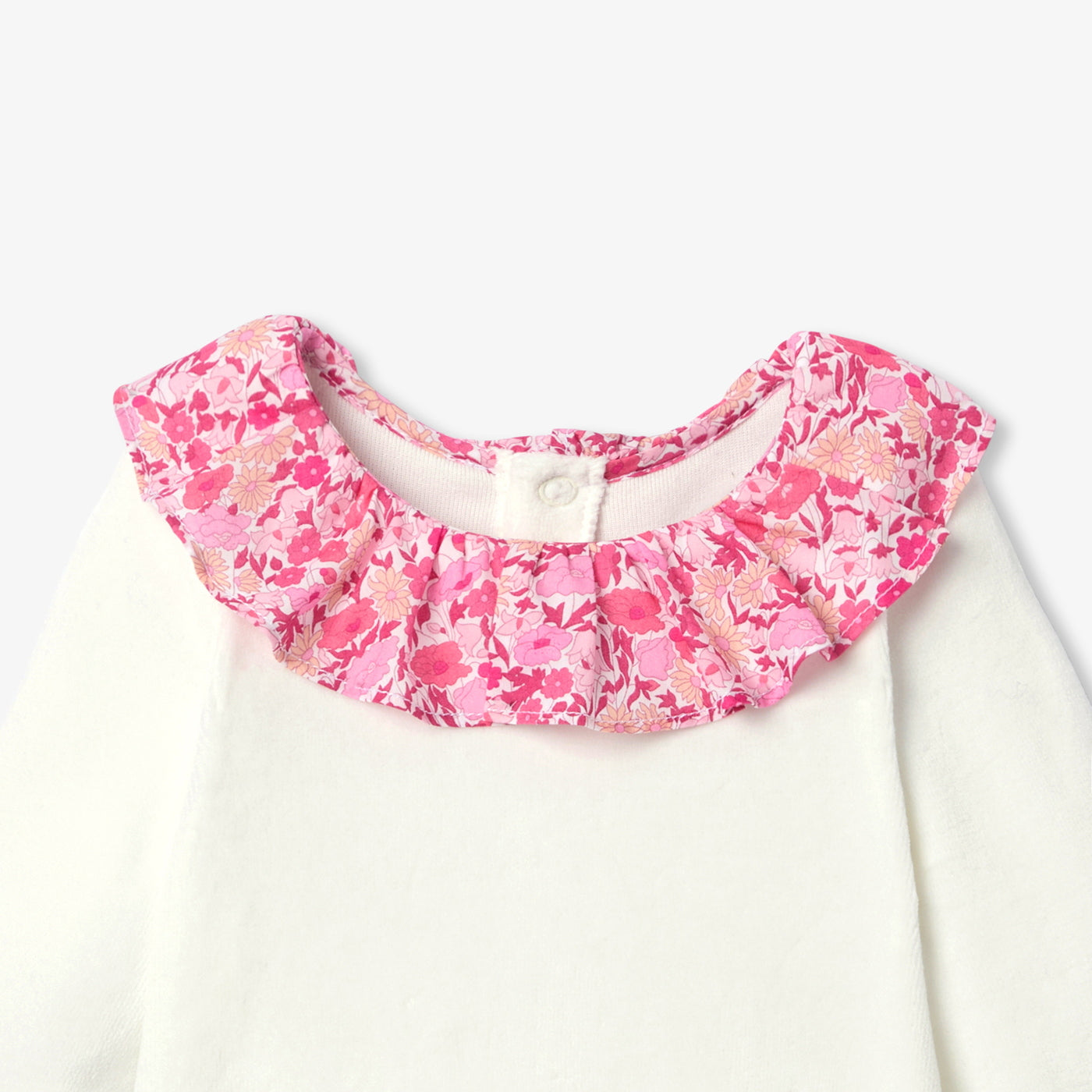 Baby girl velvet pyjamas with Liberty fabric ruffle collar - blanc doux jacadi