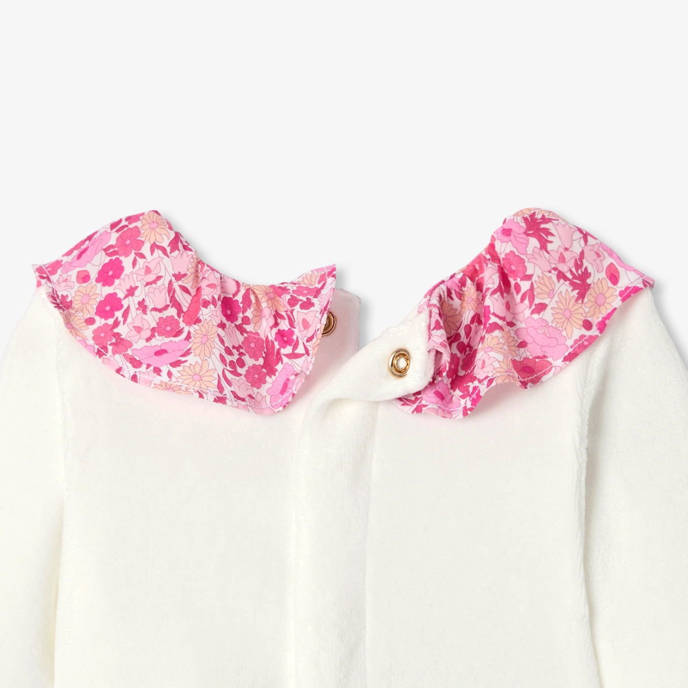 Baby girl velvet pyjamas with Liberty fabric ruffle collar - blanc doux jacadi