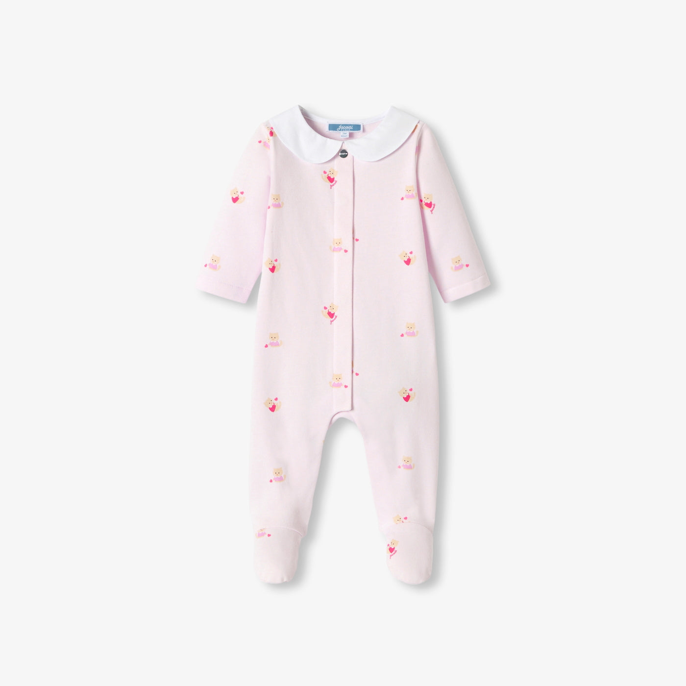 Baby girl fleece pyjamas with cat and heart motifs - rose/multico