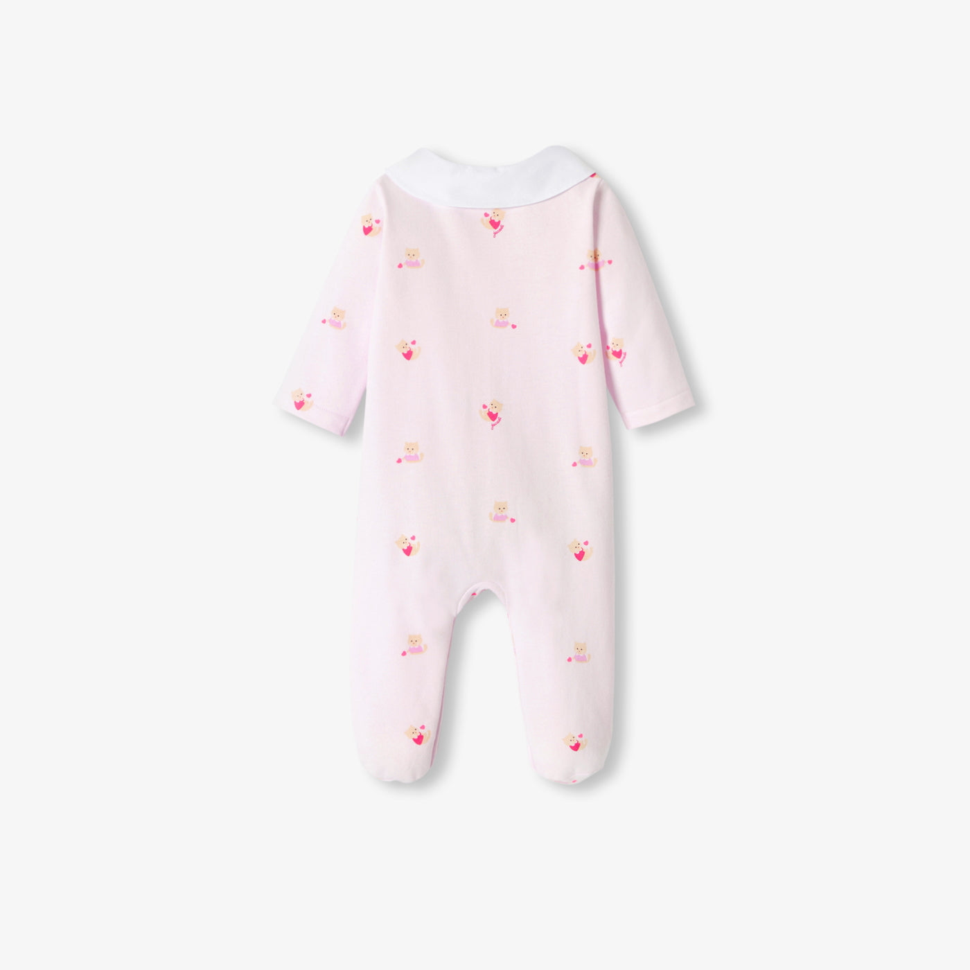 Baby girl fleece pyjamas with cat and heart motifs - rose/multico