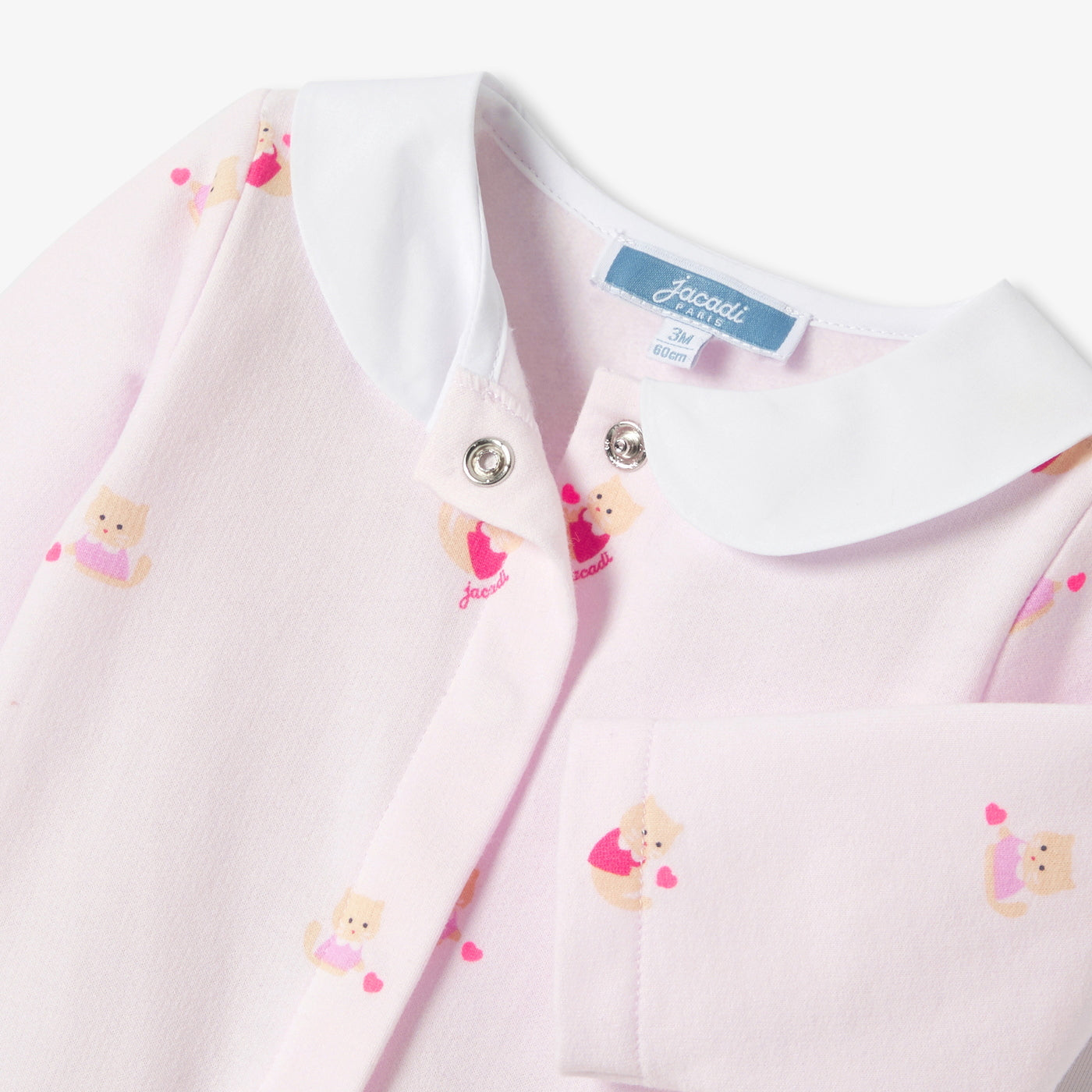 Baby girl fleece pyjamas with cat and heart motifs - rose/multico