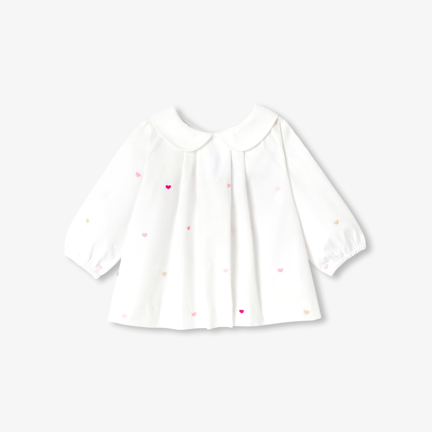 Baby girl heart-embroidered poplin blouse - blanc/multico