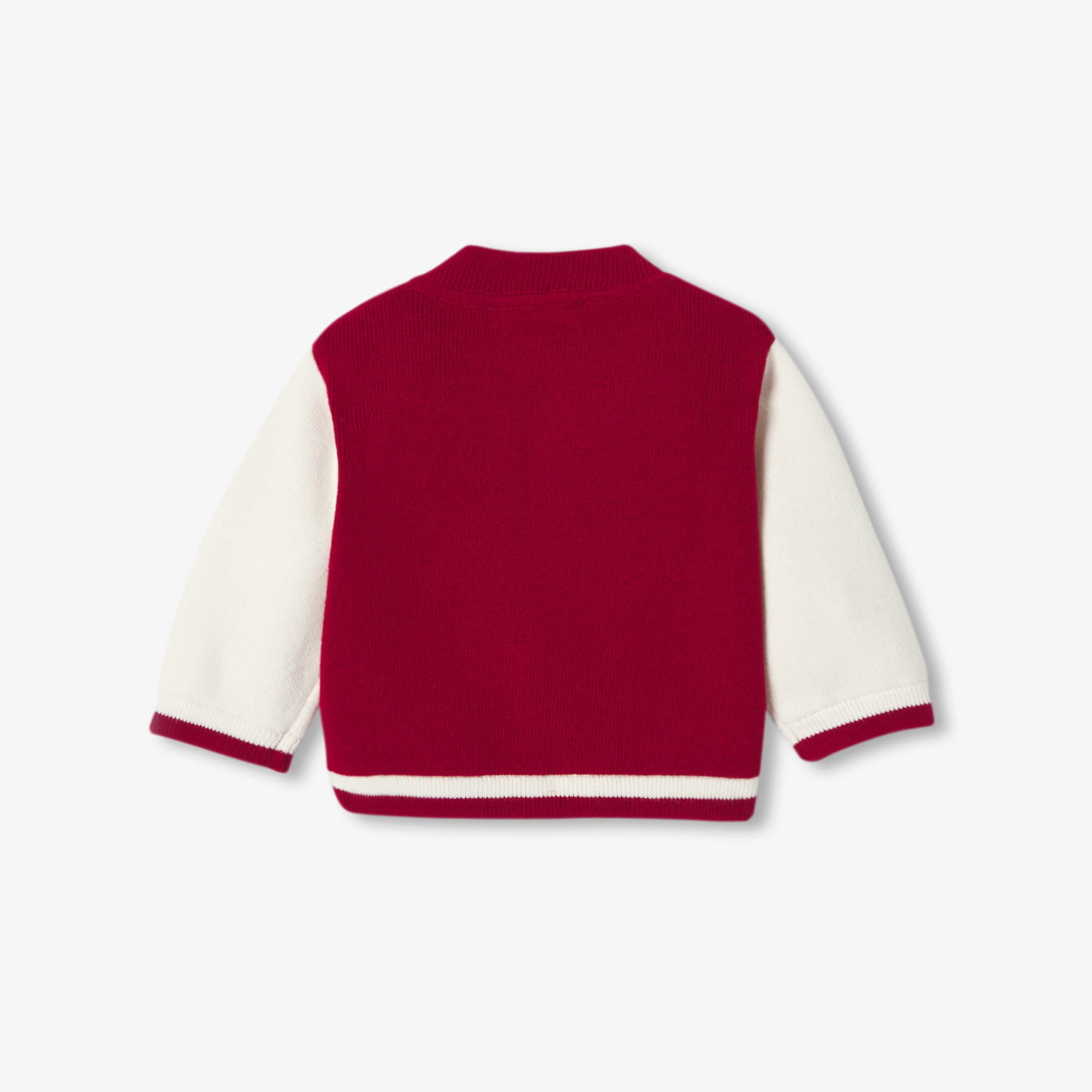 Baby boy varsity-style knitted cardigan - rouge/blanc
