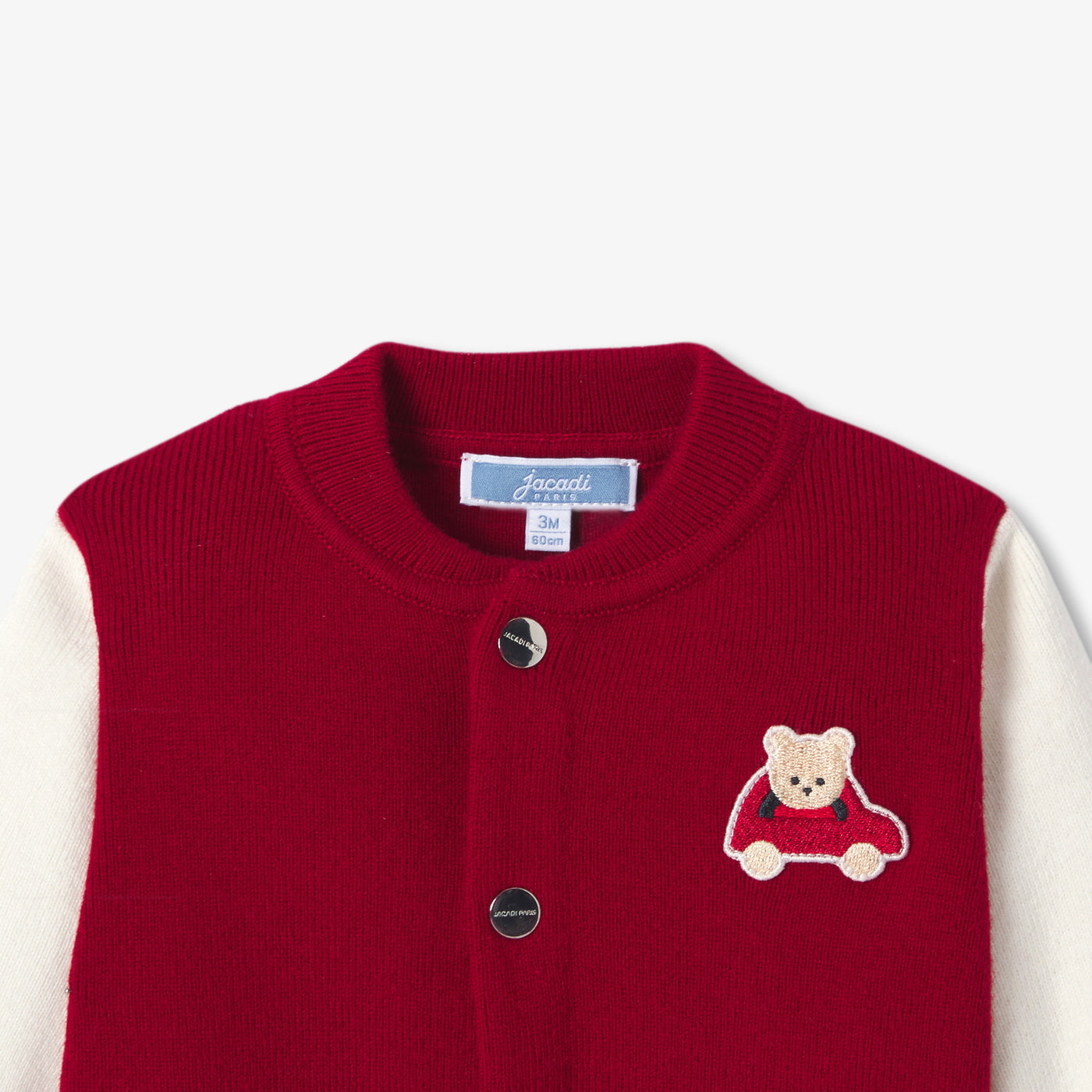 Baby boy varsity-style knitted cardigan - rouge/blanc