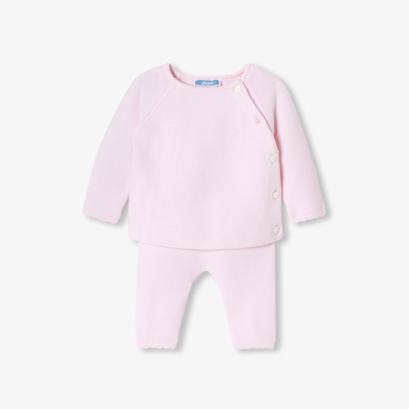 Baby girl garter stitch knit set - rose pale jacadi