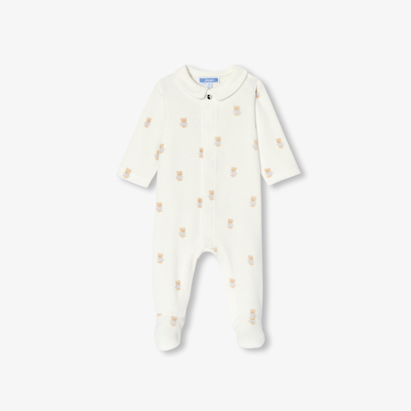Baby velvet pyjamas with bear motif - blanc doux/multico