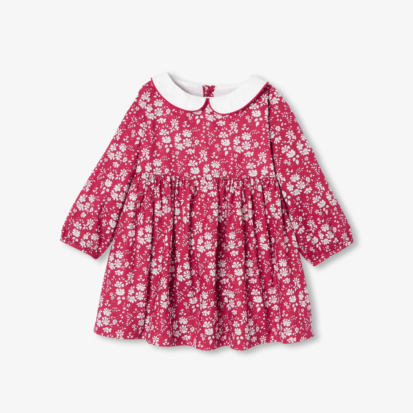 Baby girl long-sleeved dress in Liberty fabric - rouge/blanc