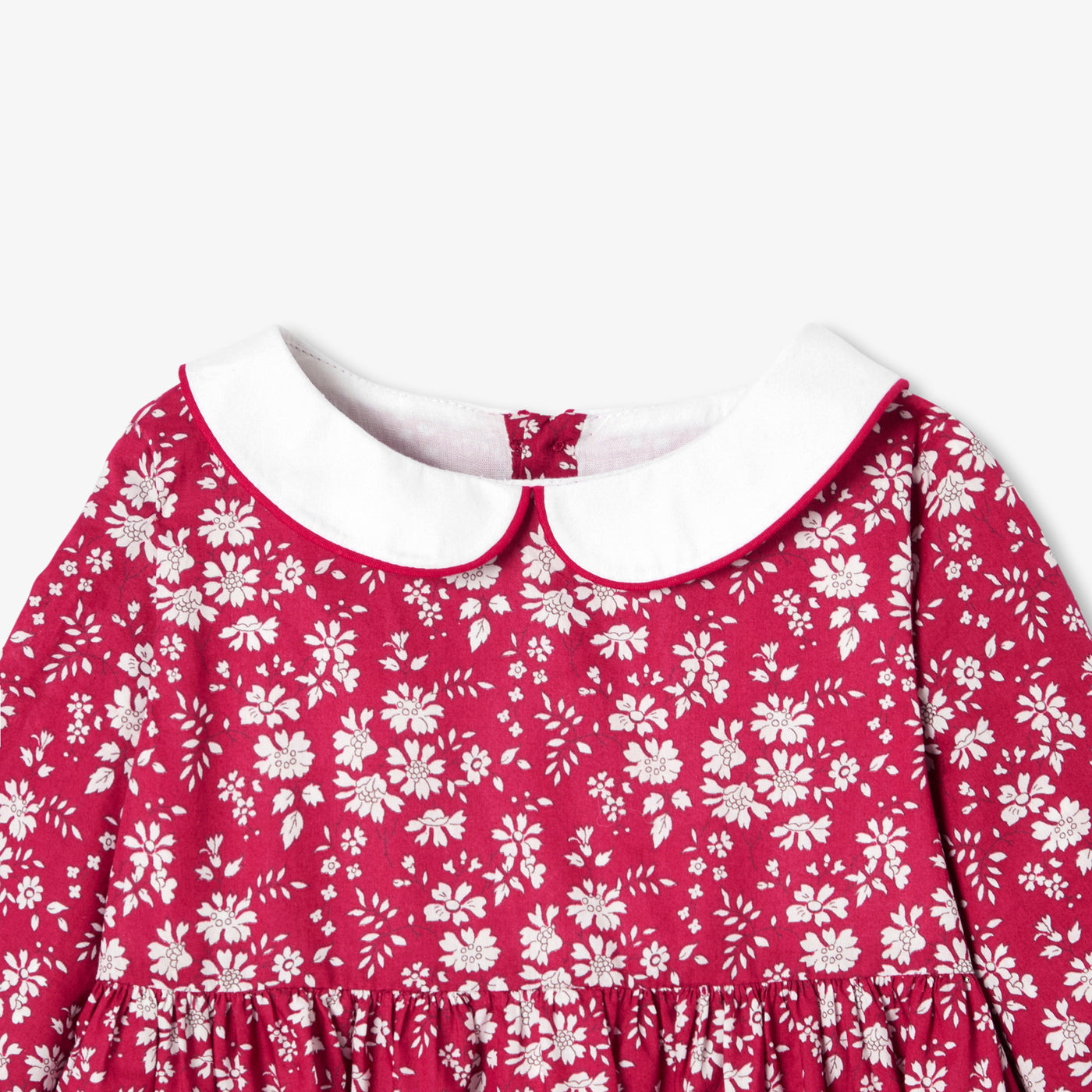 Baby girl long-sleeved dress in Liberty fabric - rouge/blanc