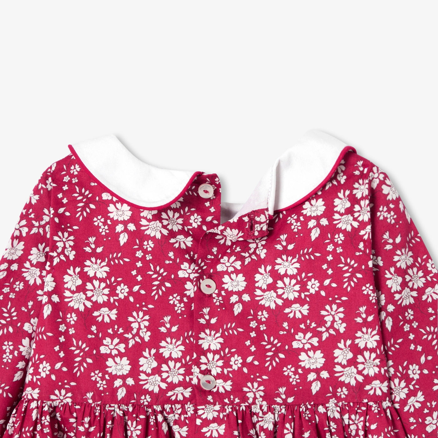 Baby girl long-sleeved dress in Liberty fabric - rouge/blanc