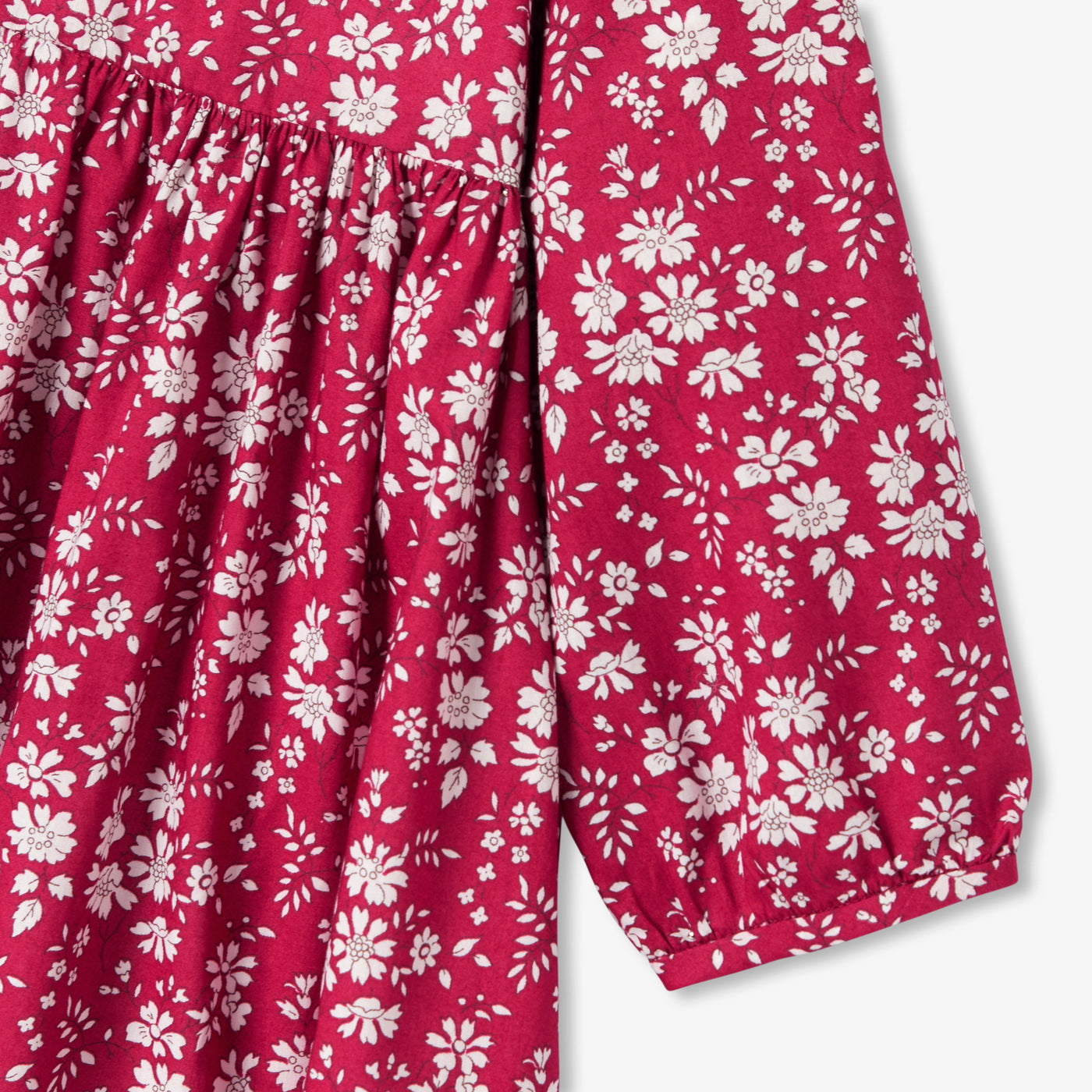 Baby girl long-sleeved dress in Liberty fabric - rouge/blanc