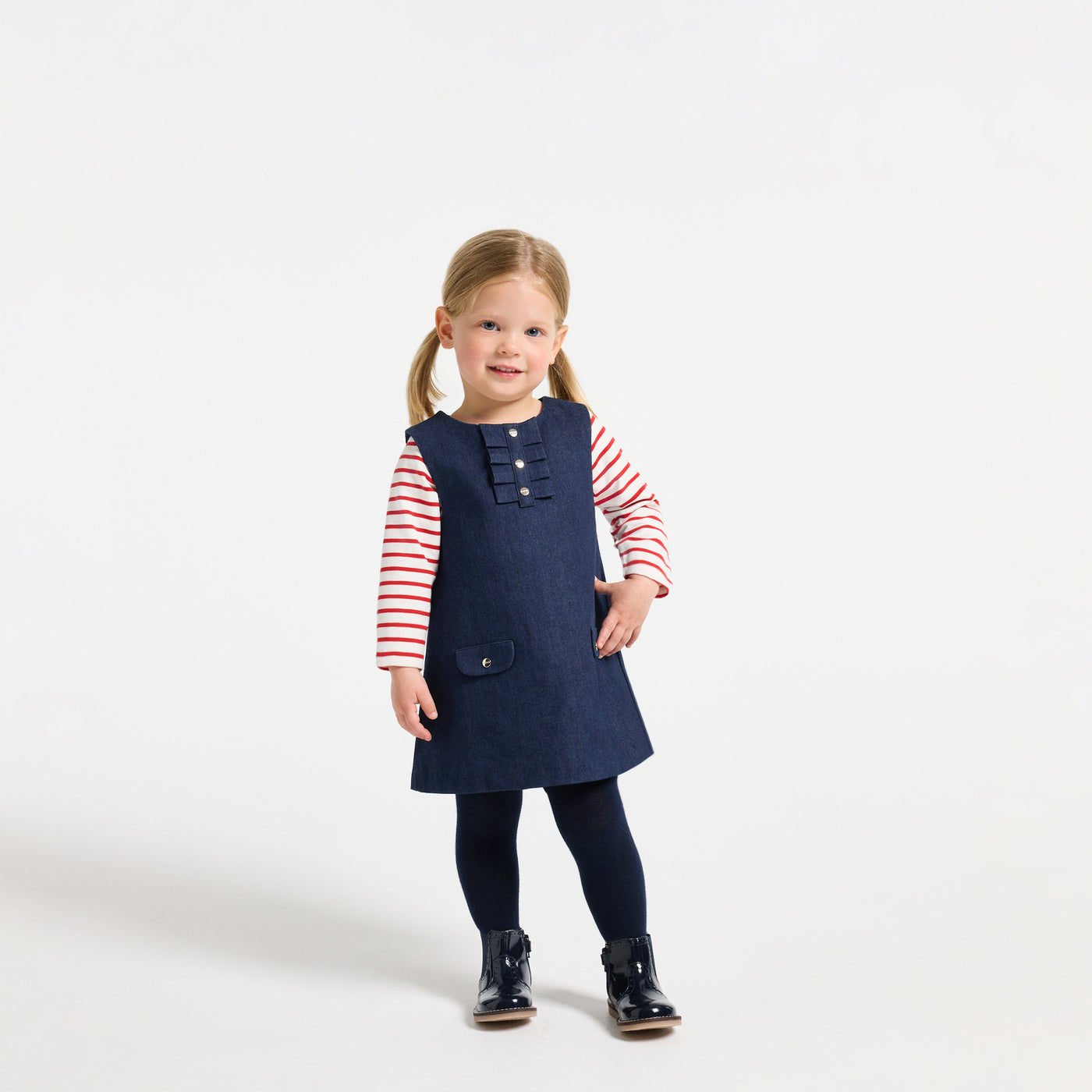 Baby girl denim pinafore dress - denim fonce