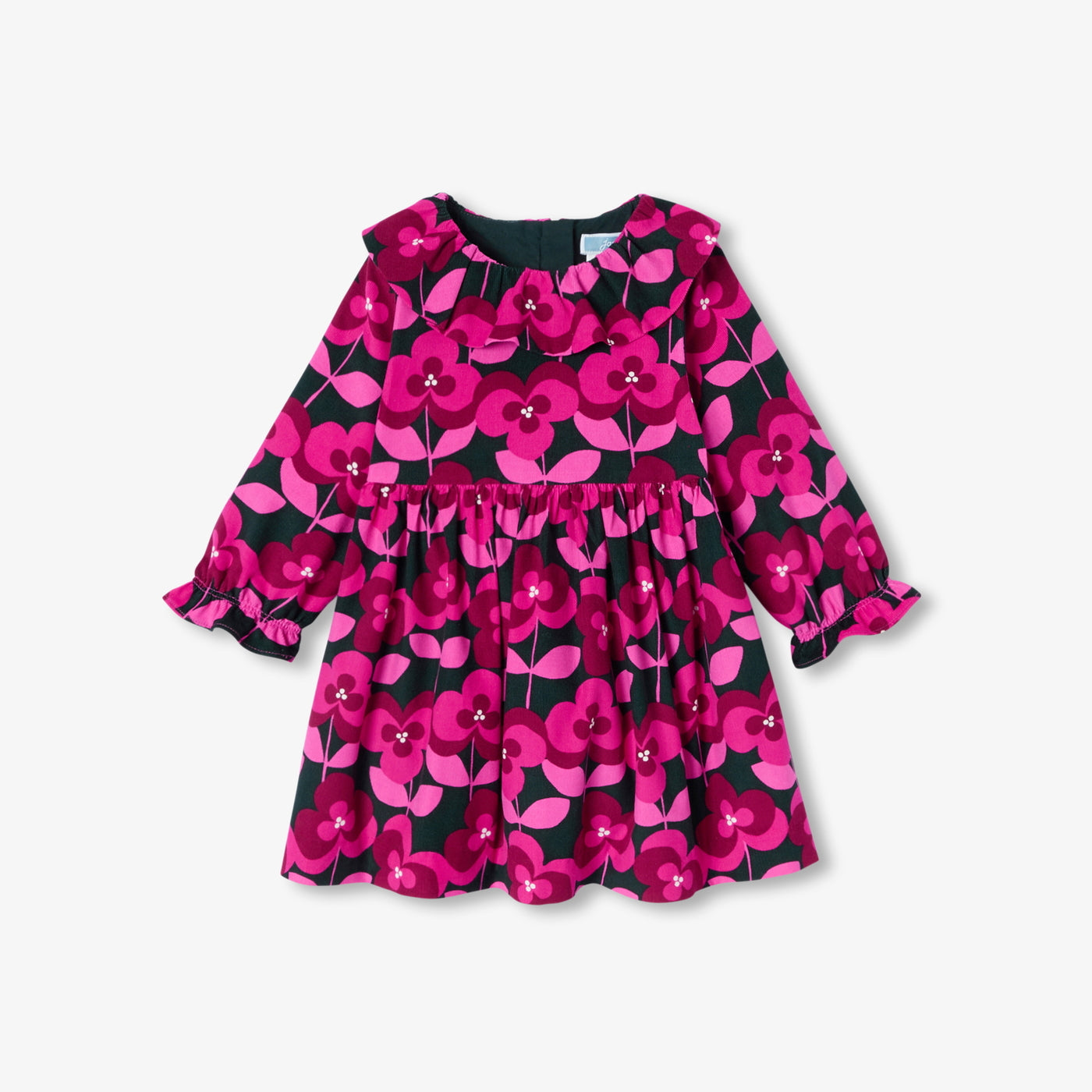 Baby girl long-sleeved velvet dress - marine/multico