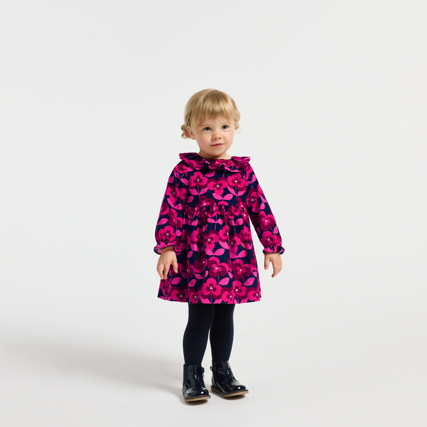 Baby girl long-sleeved velvet dress - marine/multico