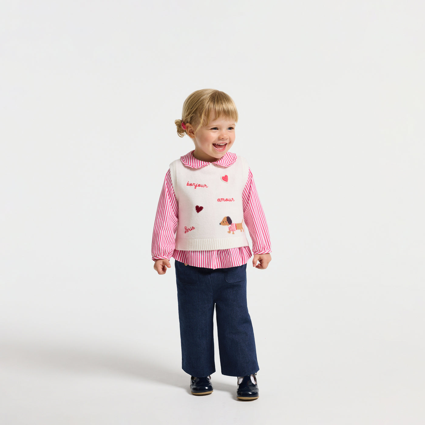 Baby girl paper bag waist jeans - denim fonce