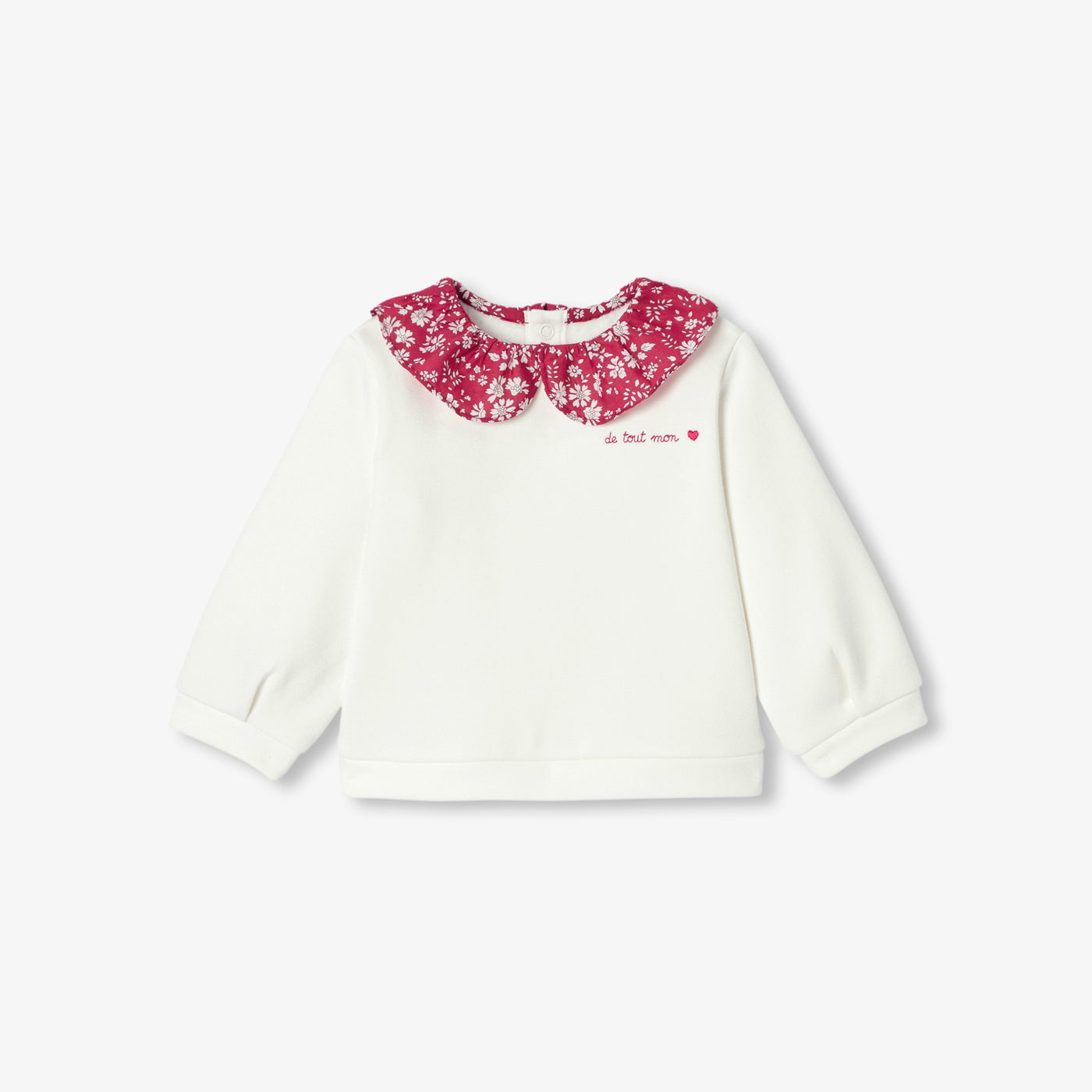 Baby girl sweatshirt with Liberty fabric collar - blanc doux jacadi