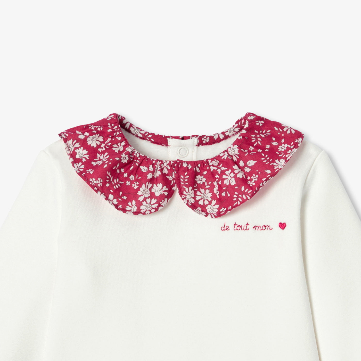 Baby girl sweatshirt with Liberty fabric collar - blanc doux jacadi