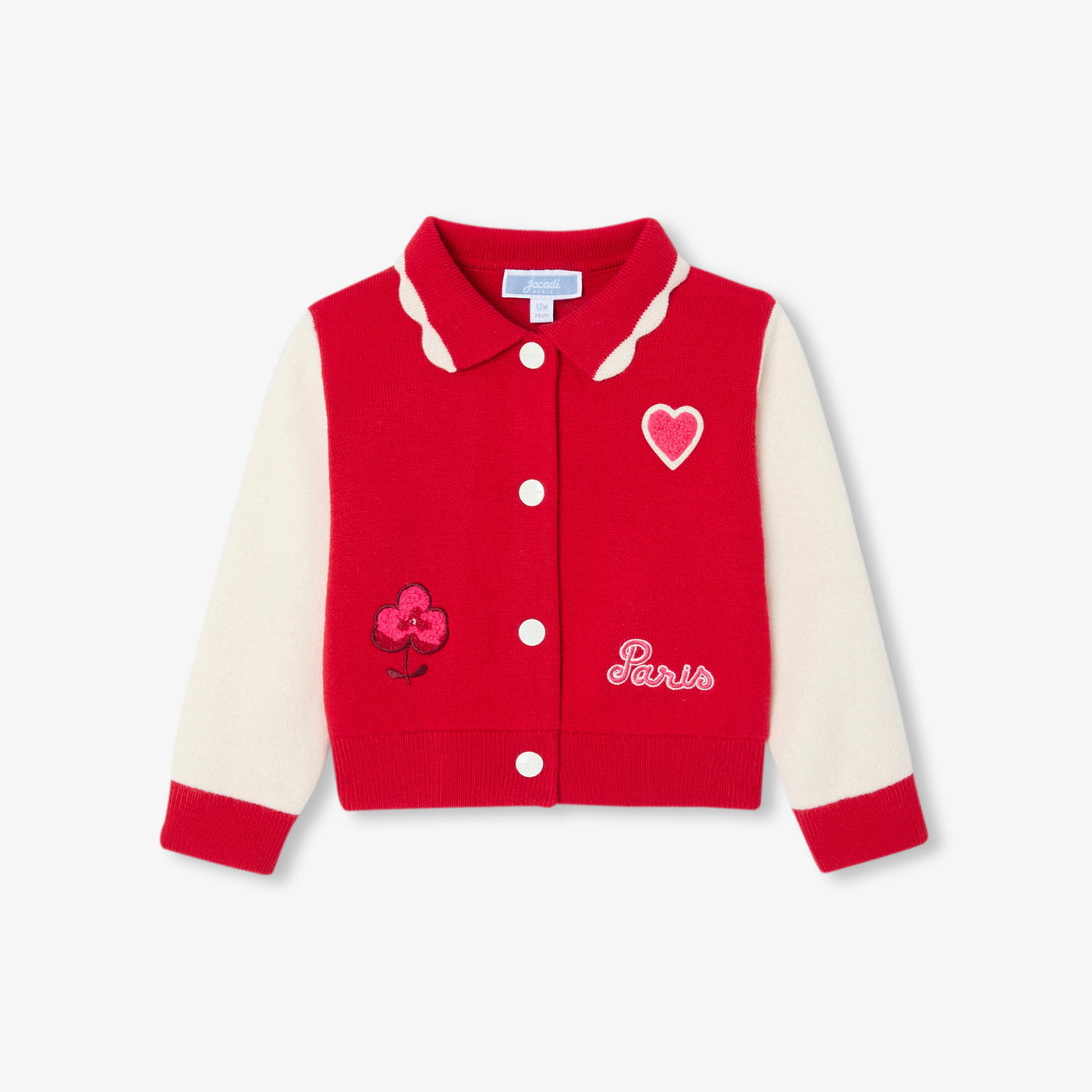 Baby girl knit Varsity jacket - rouge/blanc