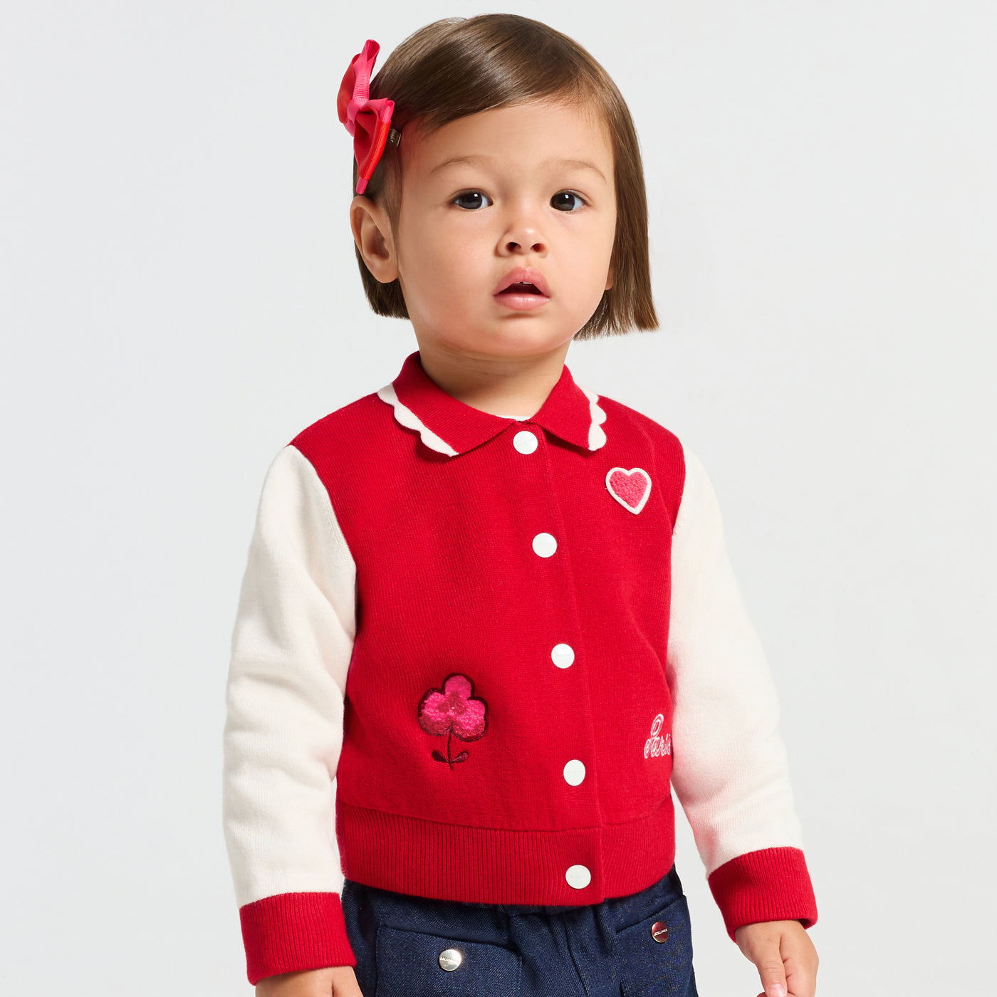 Baby girl knit Varsity jacket - rouge/blanc
