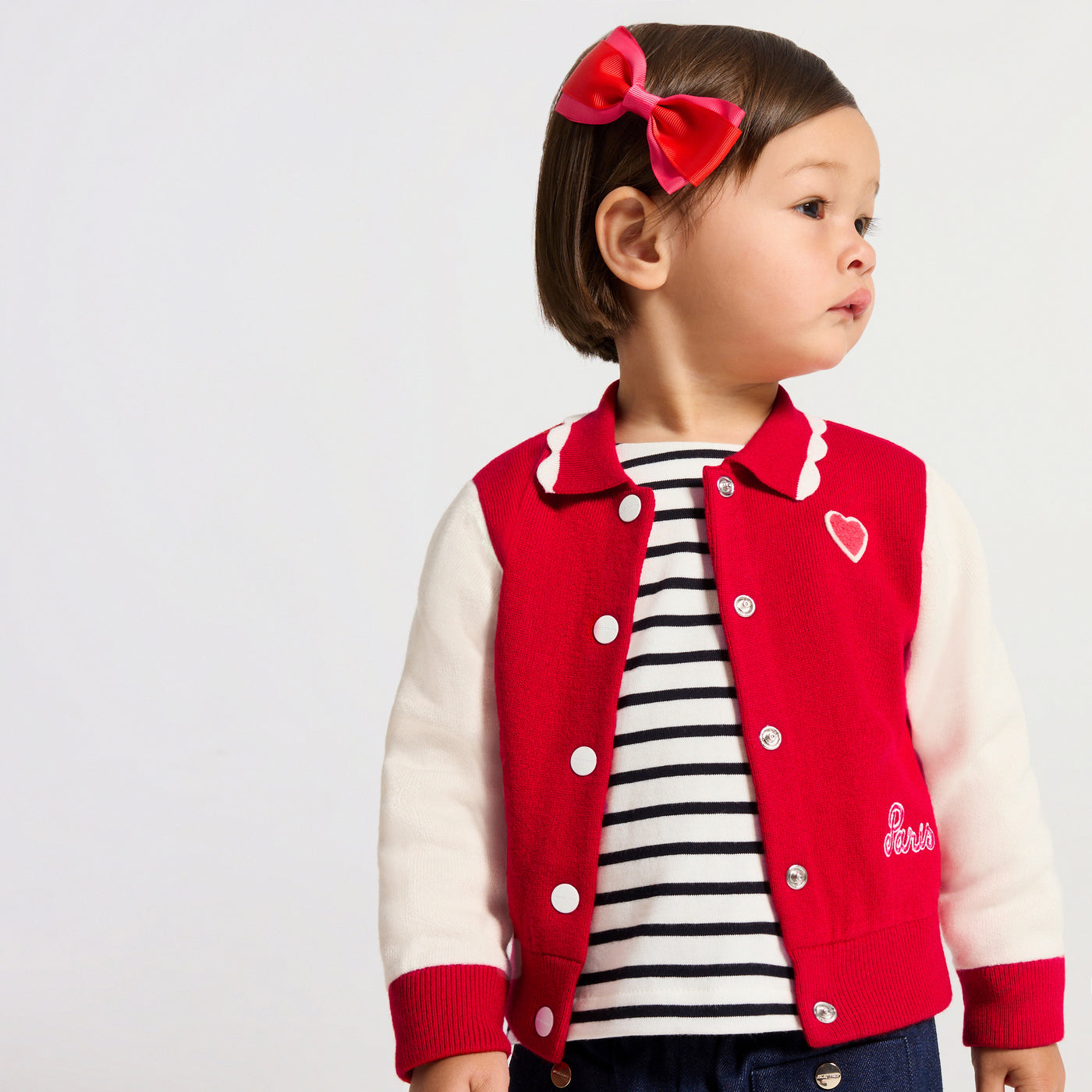 Baby girl knit Varsity jacket - rouge/blanc