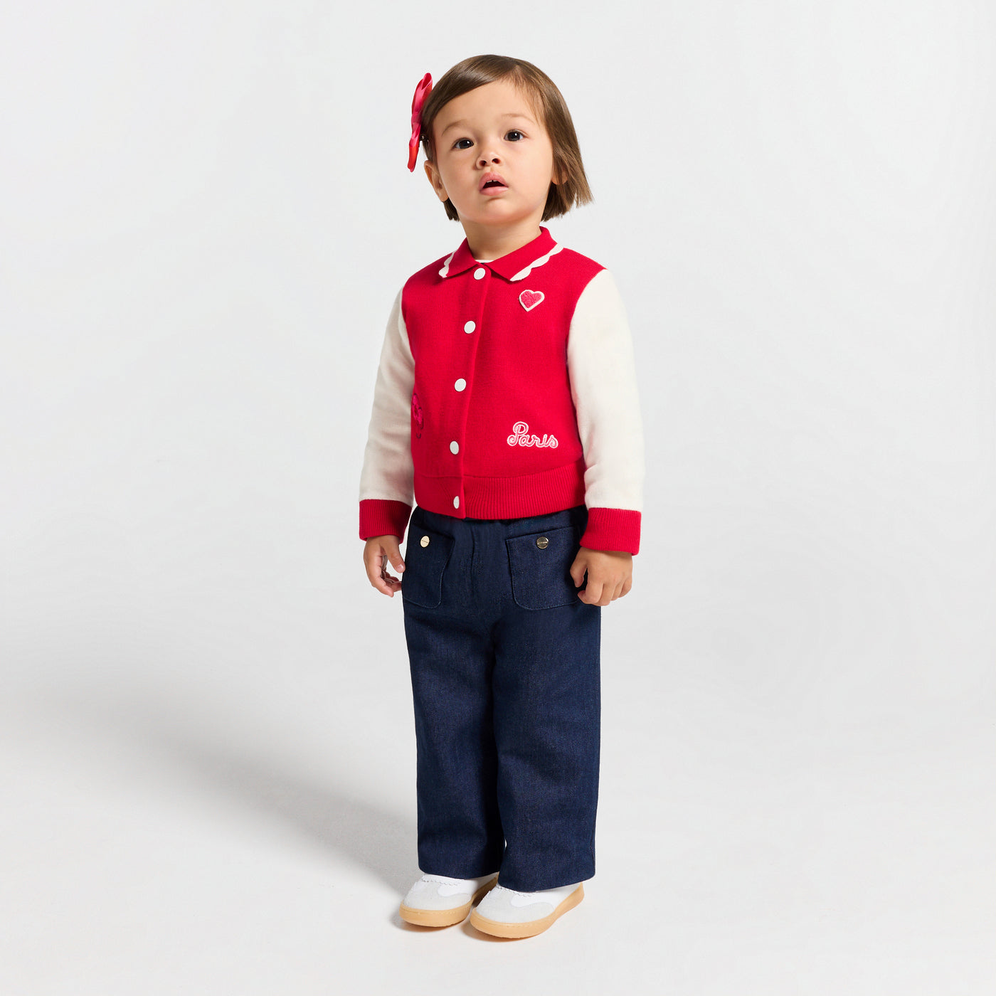 Baby girl knit Varsity jacket - rouge/blanc